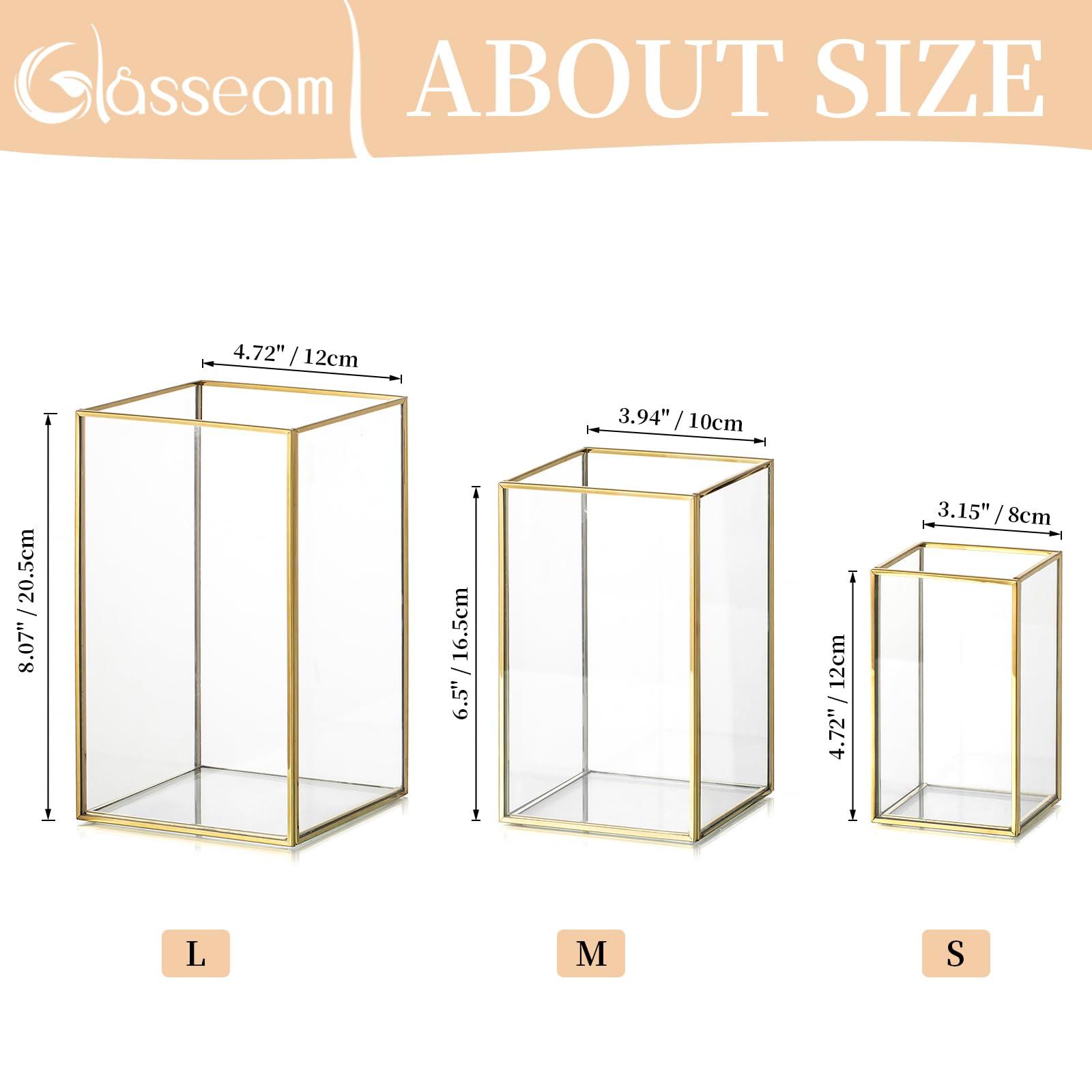 Glasseam Glass Hurricane Candle Holder: Set of 3 Gold Square Candle Holders for Pillar Candles Large for Table Centerpiece Wedding Christmas Decorative - Image 2