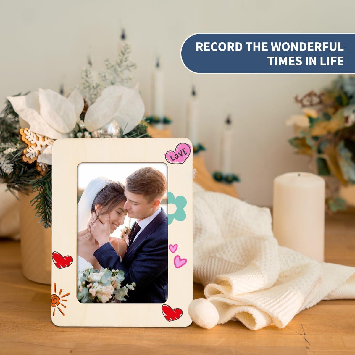 zjdbset Picture Frame Painting Craft Kit for 4 * 6 Photo,10Pcs DIY Unfinished Wooden Picture Frames with 12Pcs Painting Color Pen 4 Sheets Crystal Diamond Stickers for DIY Craft - Image 7
