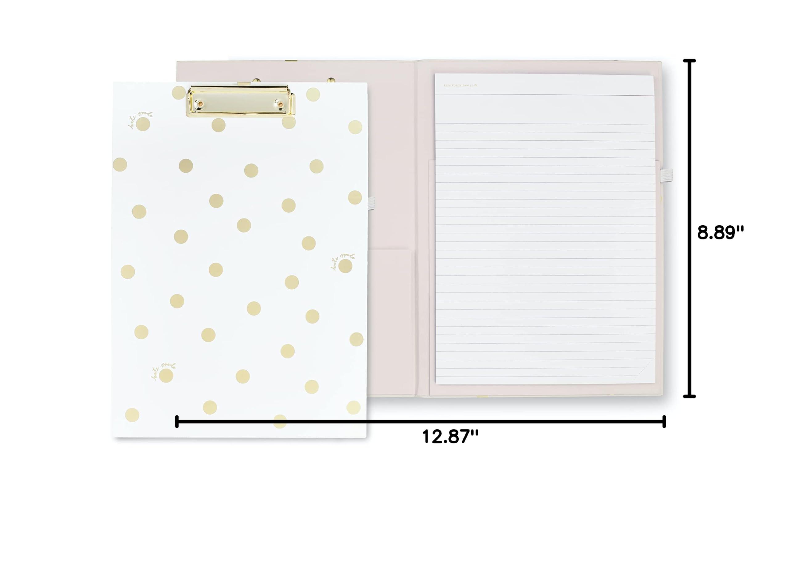 Kate Spade New York A4 Clipboard Folio with Low Profile Clip, Professional Padfolio Includes Lined Notepad, Pen Loop, and Pocket, Gold Dot with Script - Image 3