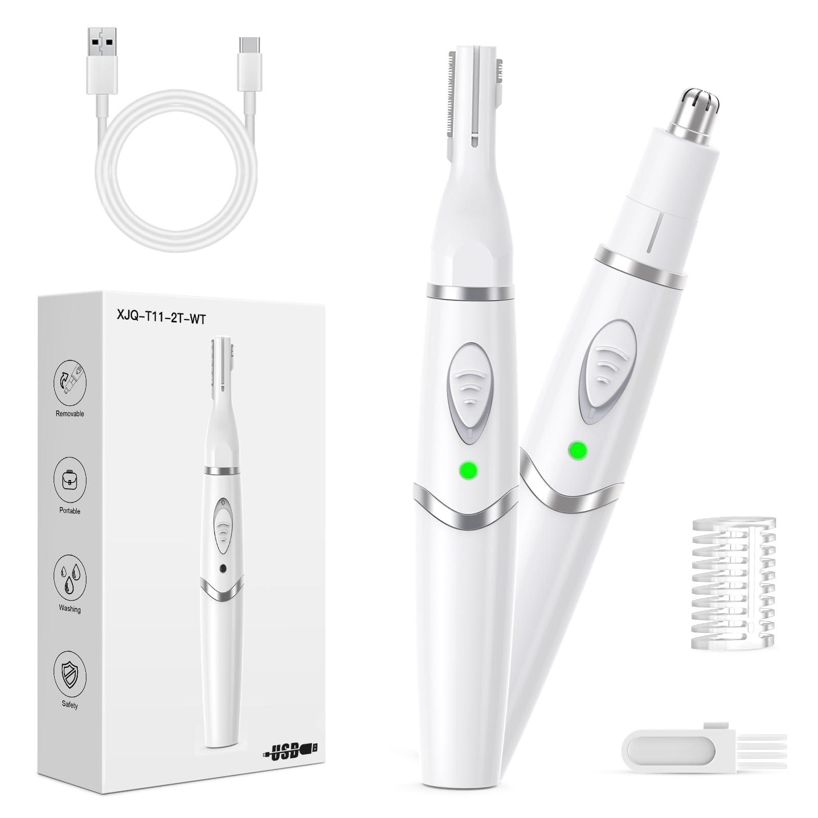 Yinowt Nose Hair Trimmer for Women - 2 in 1 Professional Painless Eyebrow and Facial Hair Trimmer for Men and Women, USB Rechargeable Trimmer Double Edged Blades Easy to Clean, White