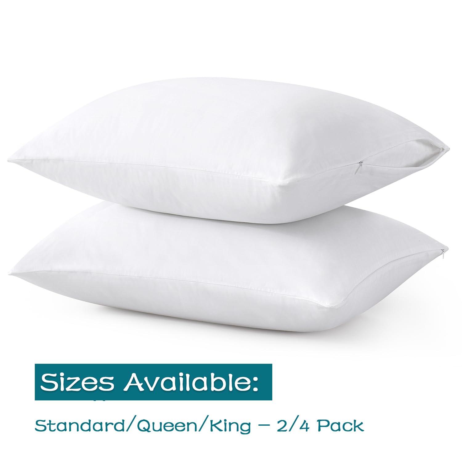 LOSAFEFE 100% Cotton Zippered Pillow Cases Standard Size Set of 4, Super Soft & Breathable Pillow Protectors with Zipper, White Pillow Case Covers 20x26 Inches - Image 2