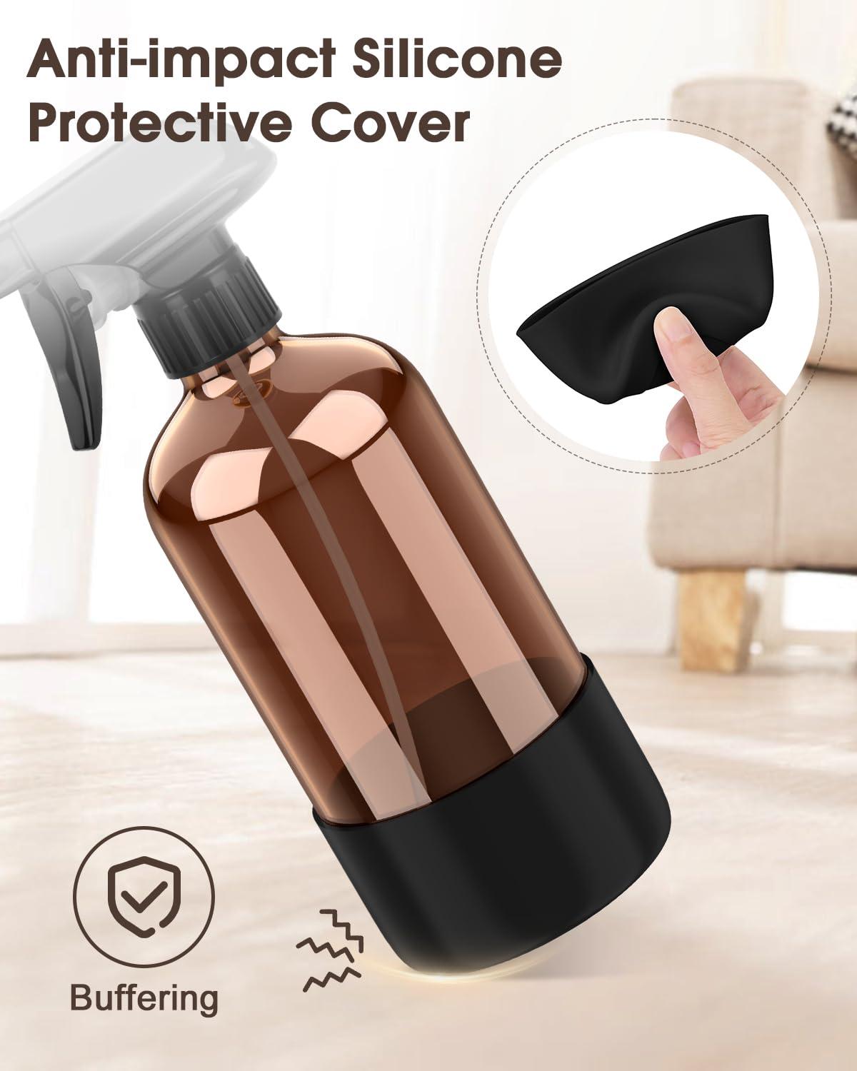 Glass Spray Bottle with Silicone Sleeve Protection, Amber Glass Spray Bottle Set for Non-toxic Window Cleaner Aromatherapy Facial Hydration Watering Flowers Hair Care 2 Pack/16 oz (Black) - Image 5