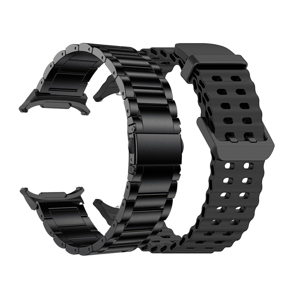 YEEJOK Compatible for Samsung Galaxy Watch Ultra 47mm Bands, Stainless Steel Metal+Soft Breathable Rugged Silicone Watch Straps Replacement for Men Women Smartwatch Accessory