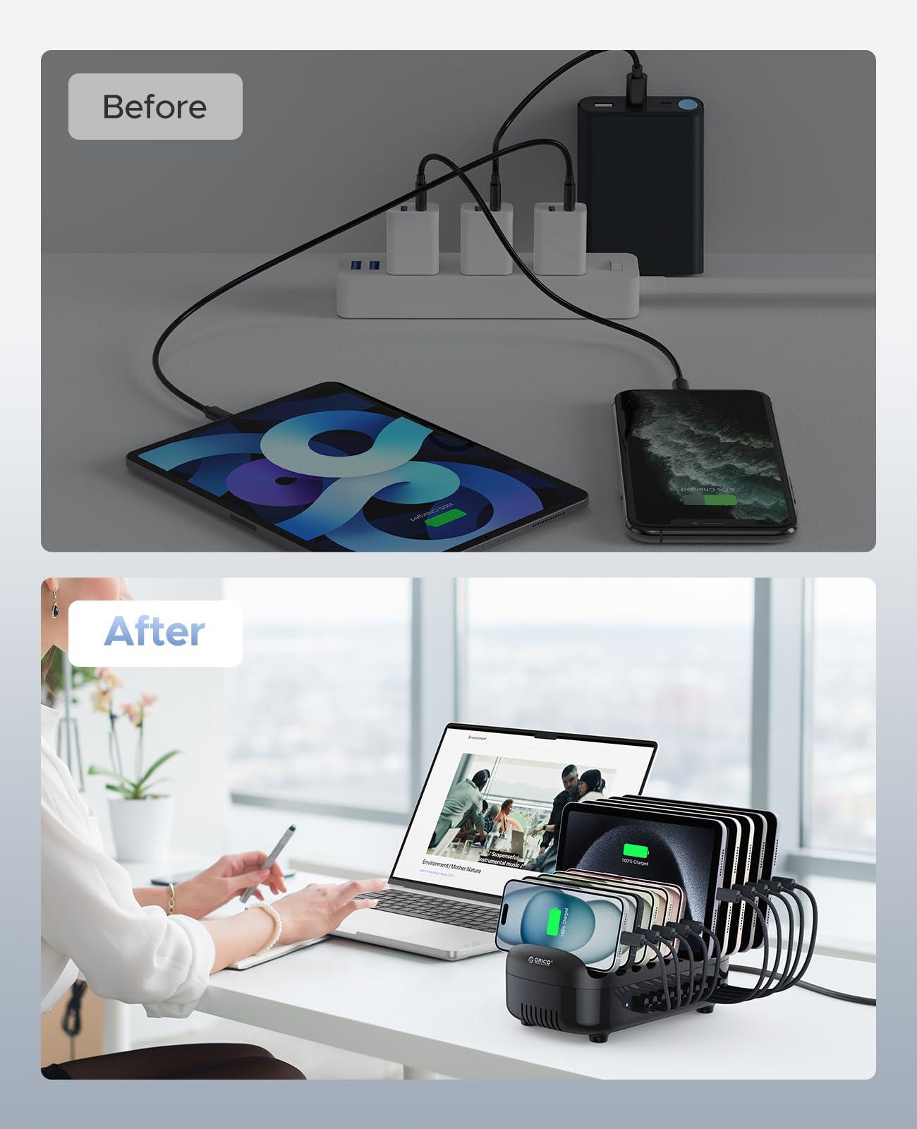 ORICO 120W Charging Station for Multiple Devices, 10-Ports USB Charging Docking Organizer Station, Multi USB Charging Station Compatible with iPad, Tablet, Kindle, Airpods and Cell Phone - Image 5