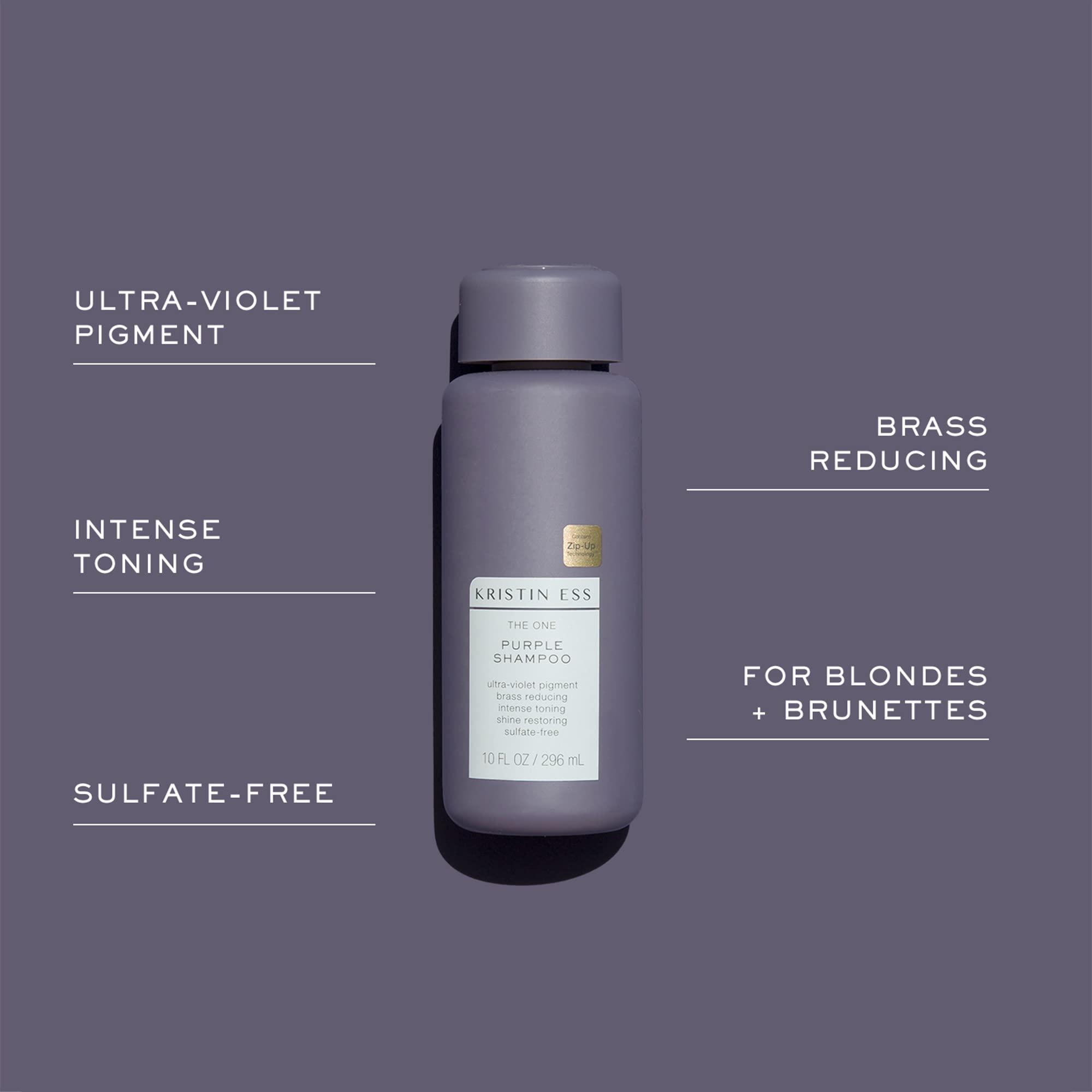Kristin Ess Hair Purple Shampoo and Conditioner Set for Blonde, Brunette, Silver + Gray Hair, Anti Brass + Yellow Tones, Safe for Color Treated Hair, Sulfate Free Toning Shampoo Conditioner - Image 4
