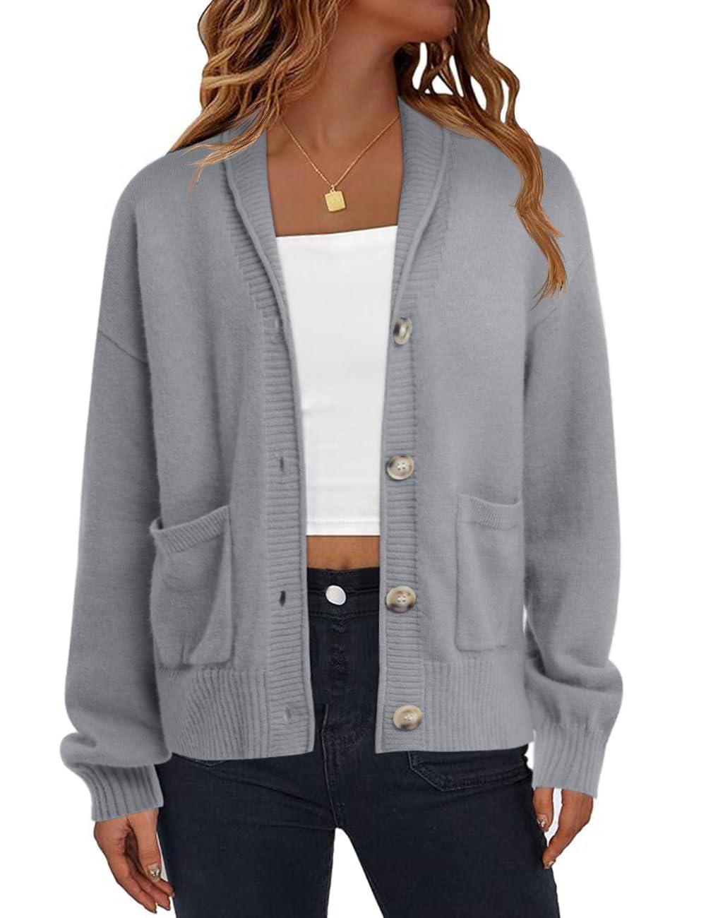 LUYAA Women's Cardigan Sweaters 2024 Oversized Open Front Button V Neck Lightweight Cardigans Outerwear