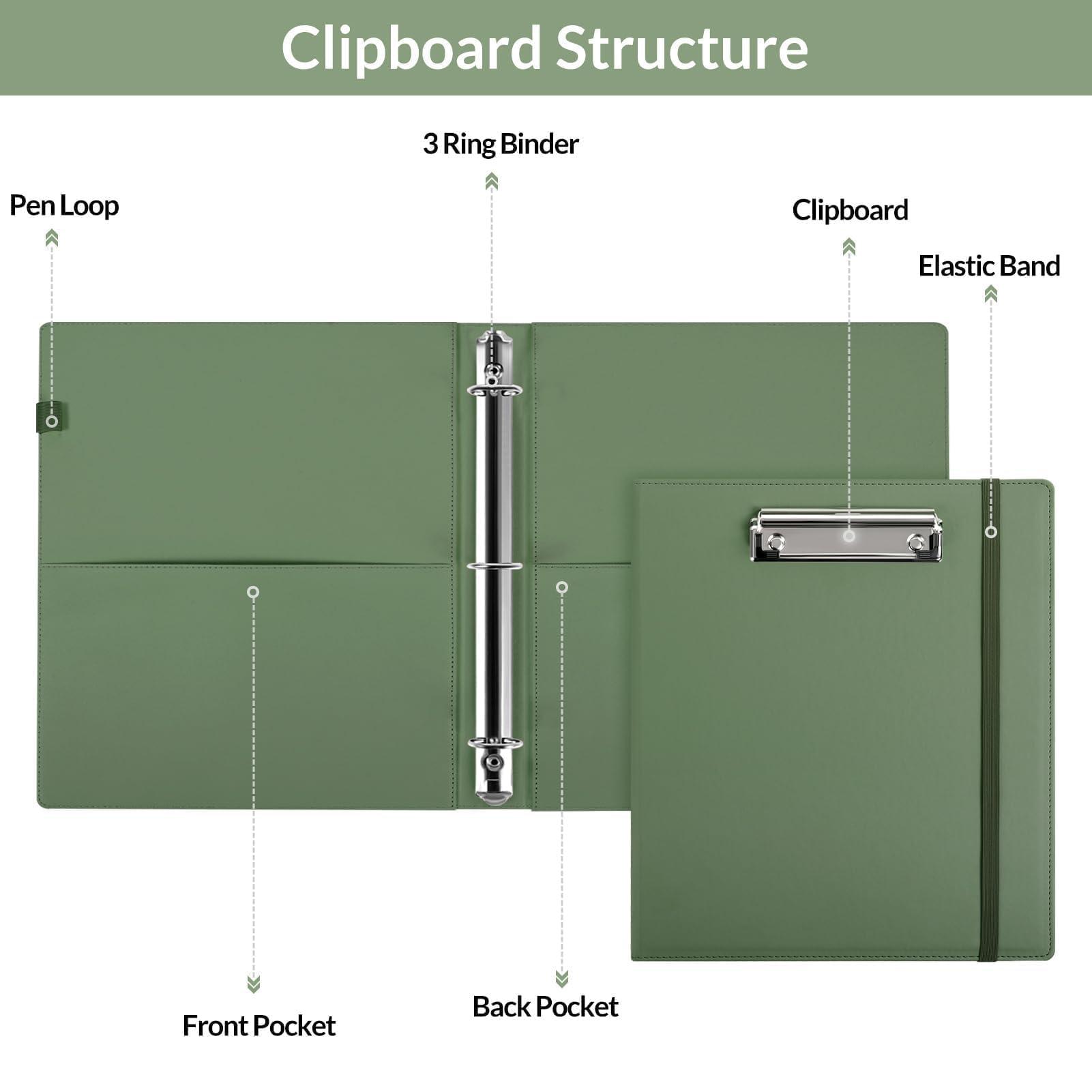 SKYDUE 3 Ring Binder with Clipboard 1 Inch, 13.2" × 10.2" PU Clipboard Binder with Notepad & 5 Dividers with 5 Pockets, Labels, Clipboard Folder Great for School Office(Fit Letter Sized Paper) - Image 6