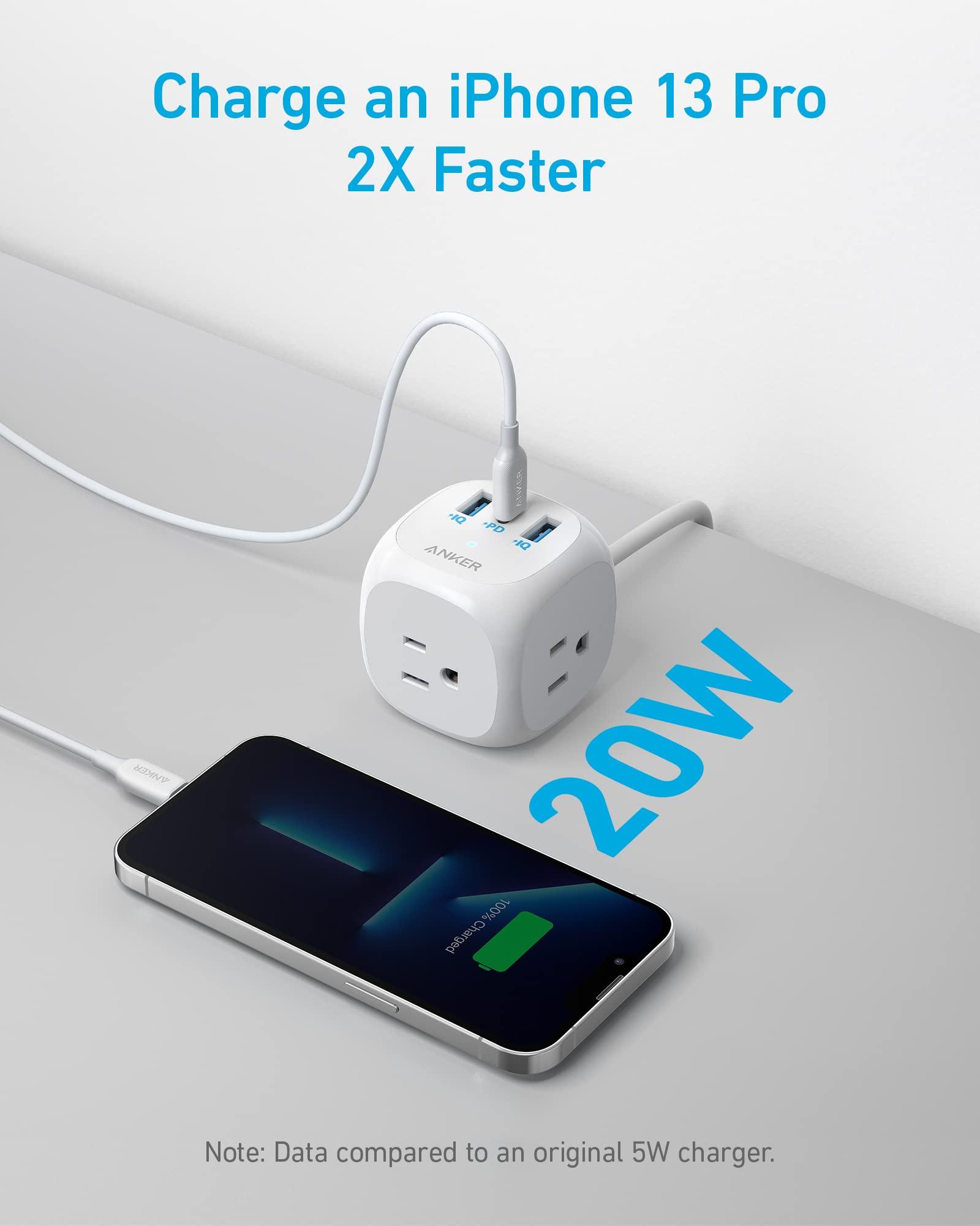 Anker 321 Power Strip with 20W USB C, 3 Outlets and USB C Charging for iPhone 15/15 Plus/15 Pro/15 Pro Max, 10 ft Extension Cord, Power Delivery Charging for Dorm Rooms,Home Office - Image 3