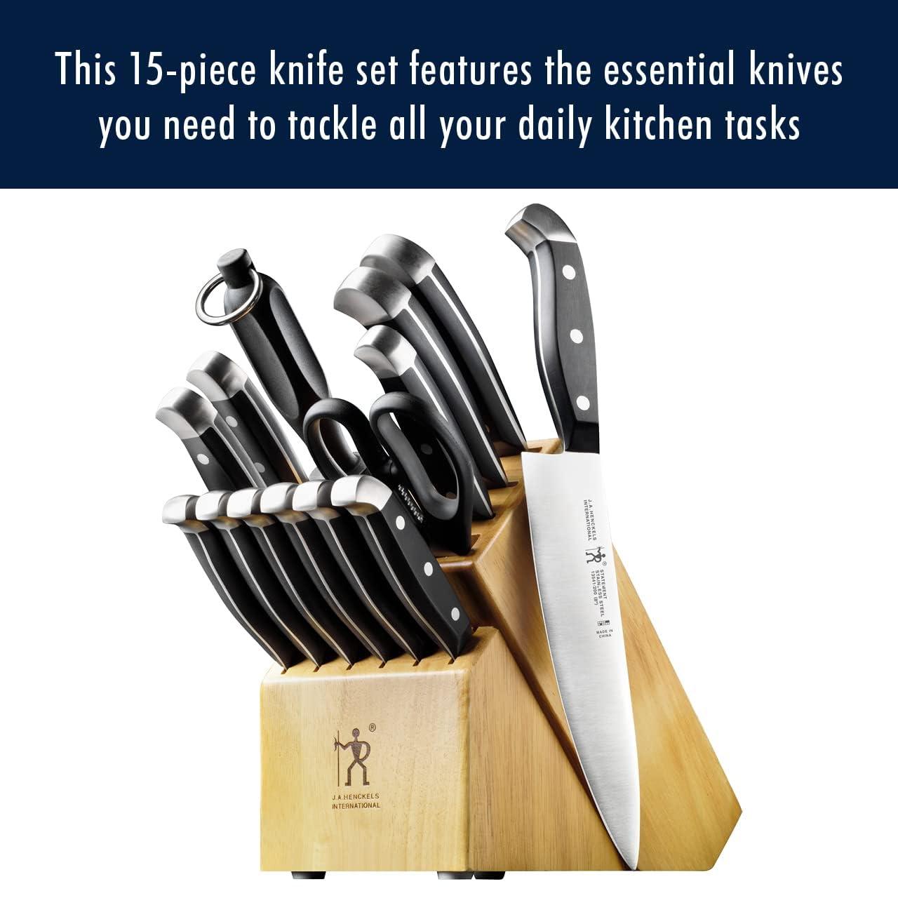 HENCKELS Premium Quality 15-Piece Knife Set with Block, Razor-Sharp, German Engineered Knife Informed by over 100 Years of Masterful Knife Making, Lightweight and Strong, Dishwasher Safe - Image 3