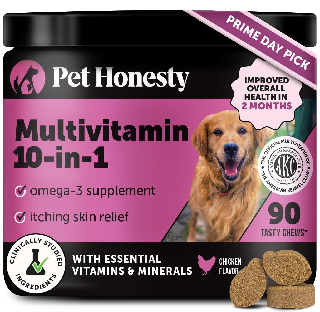 Multivitamin Dog Supplement, Glucosamine Chondroitin for Dogs, Probiotics, Omega Fish Oil, Dog Supplements & Vitamins, Vitamins for Skin and Coat Allergies (Chicken 90 ct)