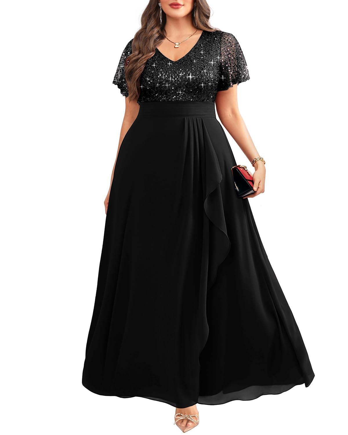 Pinup Fashion Women Plus Size Formal Dresses - Sequin Evening Gowns Wedding Guest Prom Long Dress - Image 3