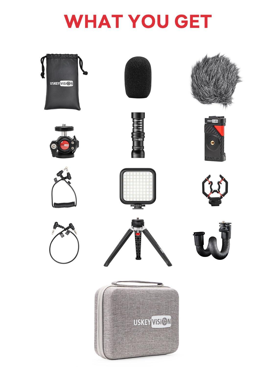 USKEYVISION Smartphone Video Vlogging Kit Metal Microphone Light Tiktok YouTube Podcast Equipment for iPhone 15/14/13 Mini/Pro/Max, Android Smartphone (V-Master) - Image 7