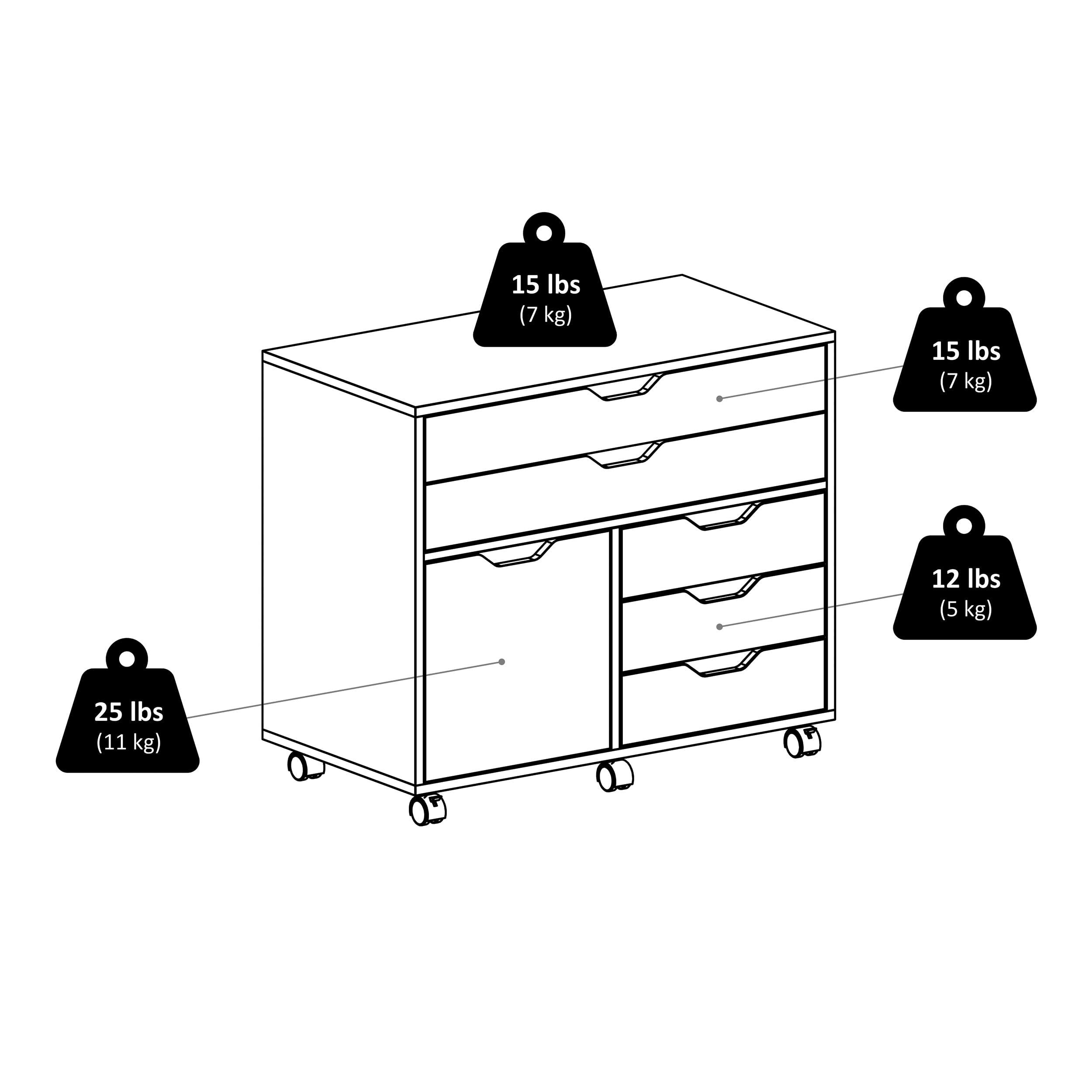 Winsome Halifax 3-Section Mobile Cabinet with 5 Drawers, for Living Room, Home Office, White - Image 12