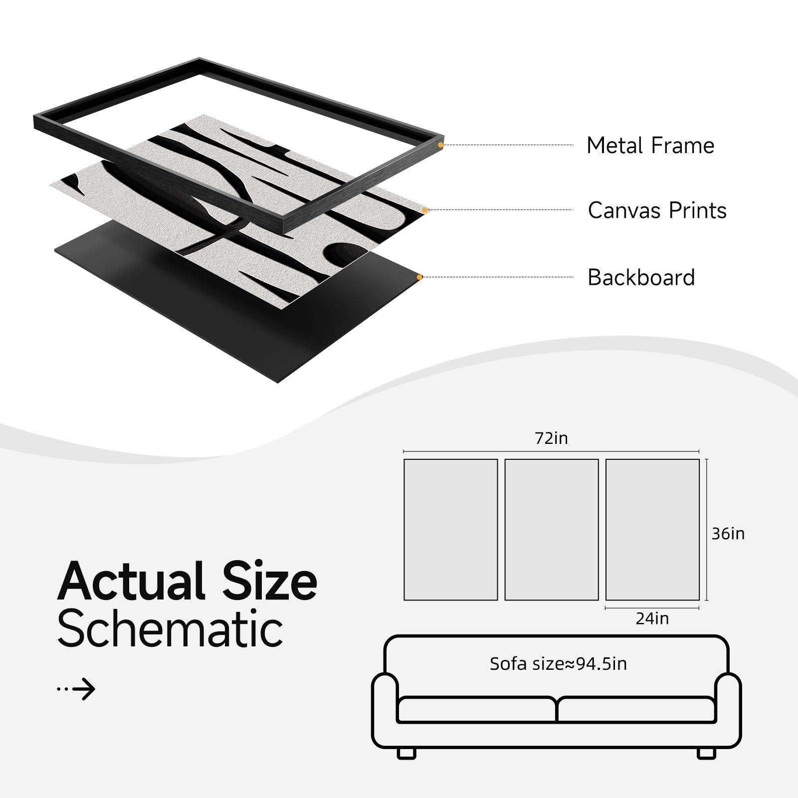 Large Framed Black and White Abstract Wall Art for Living Room, 3 Piece Big Modern Canvas Prints Paintings Artwork for Walls, Minimalist Abstract Art Pictures for Hallway, Office Wall Decor 24x36 Inch - Image 7