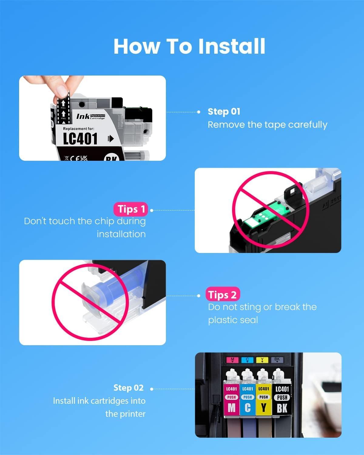 LC401 Ink Cartridges Compatible for Brother LC401 Ink Cartridges Work with Brother MFC-J1010dw MFC-J1012DW MFC-J1170DW Printers (4 Pack,Black/Cyan/Magenta/Yellow) - Image 4