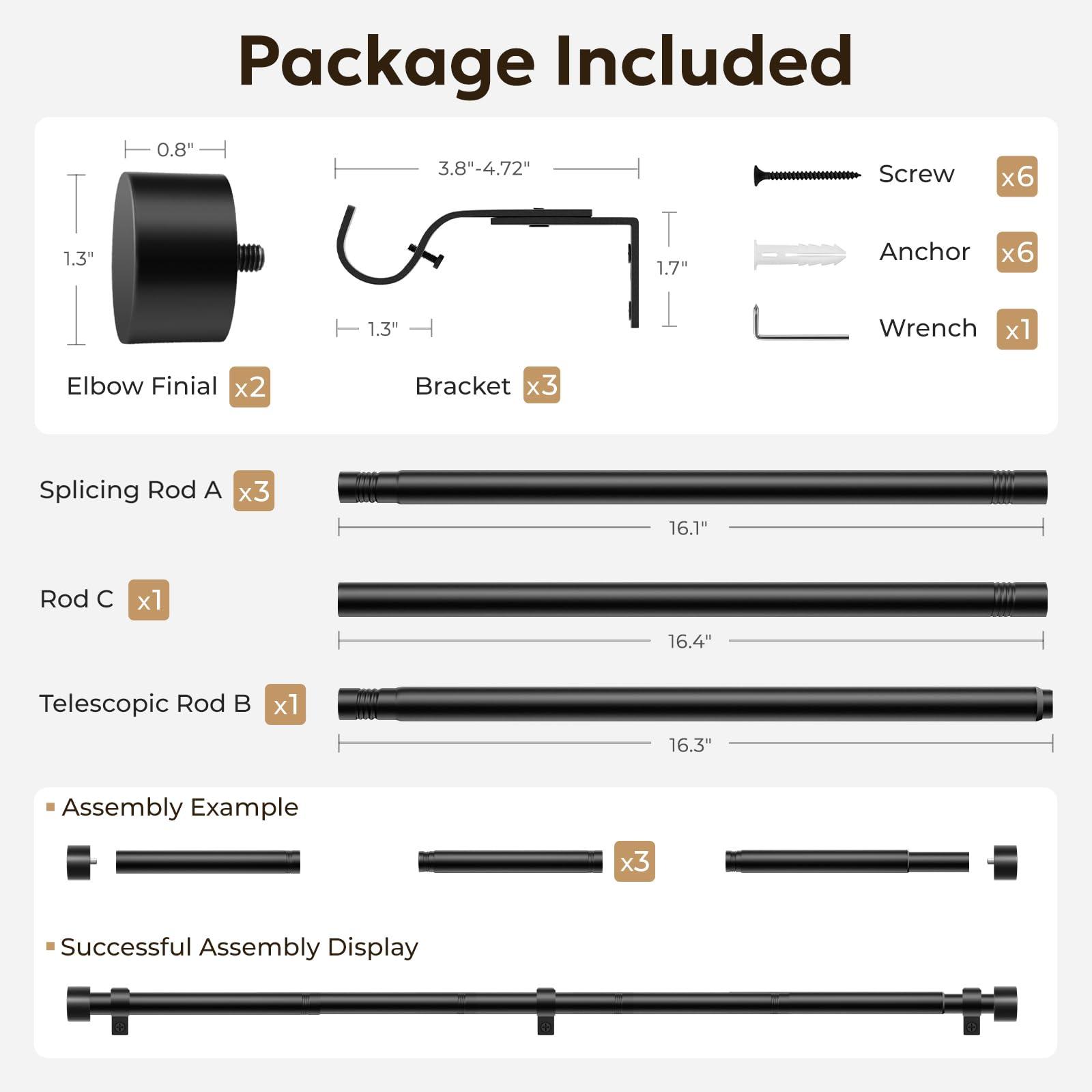 Zeerobee Curtain Rods for Windows 48 to 84, Black Curtain Rod, Adjustable 1 Inch Heavy Duty Outdoor/Indoor Modern Drapery Pole, 32"-86" - Image 5