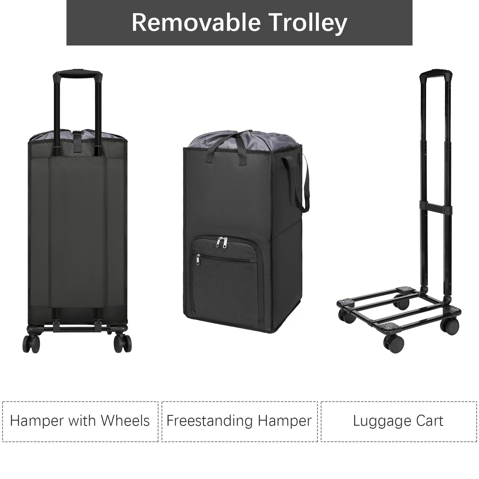 Bukere Extra Large Rolling Laundry Basket with Wheels, 90L Freestanding Collapsible Laundry Hamper Bag for Clothes Storage, Removable Wheeled Cart for College Dorm Apartment Laundry Room Bathroom - Image 5
