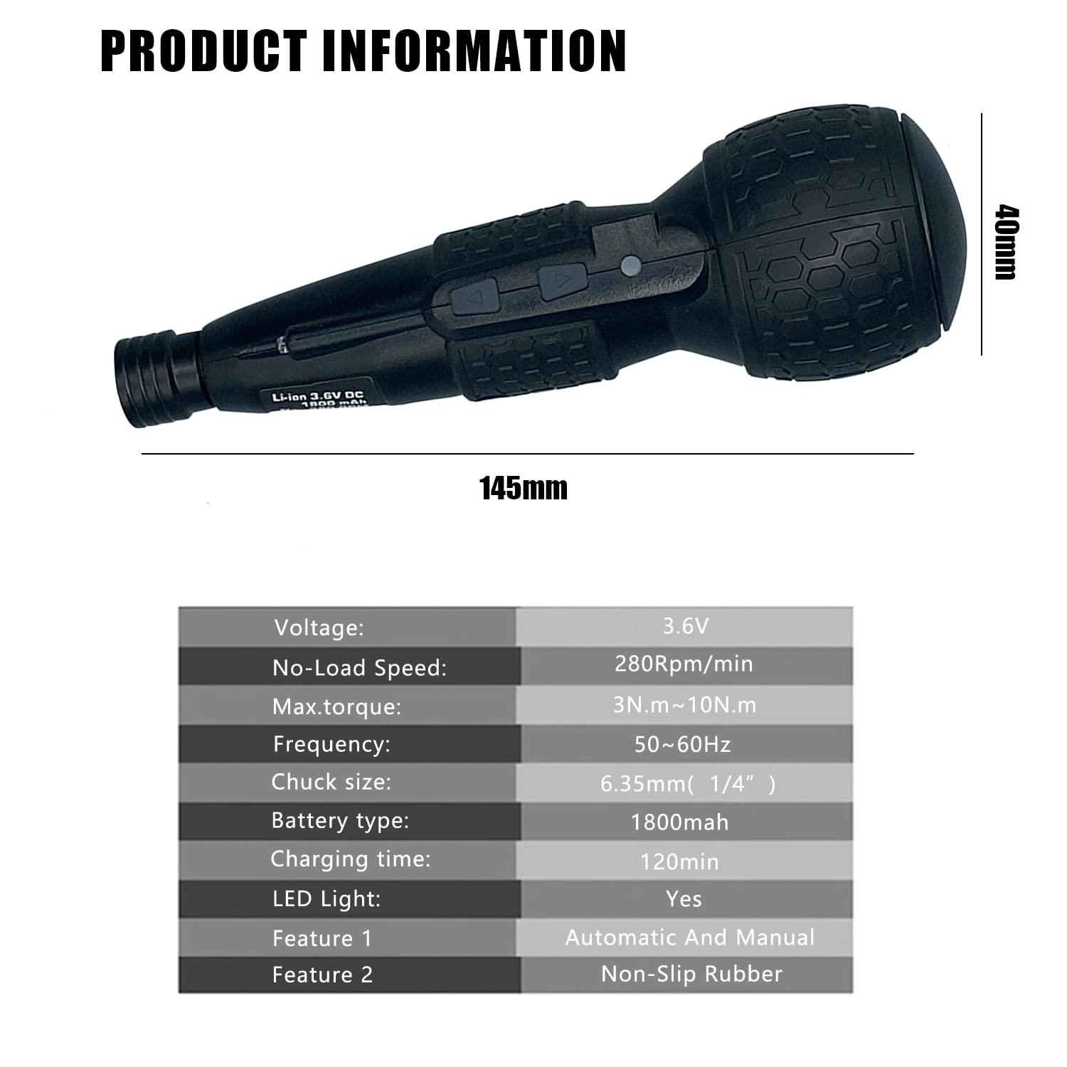 SHENHAOXU 3.6V Cordless Electric Screwdriver Rechargeable portable Mini Rotary Home Gadget，Automatic Manual all in one with LED Light and USB-C Charging Cable BLACK - Image 2