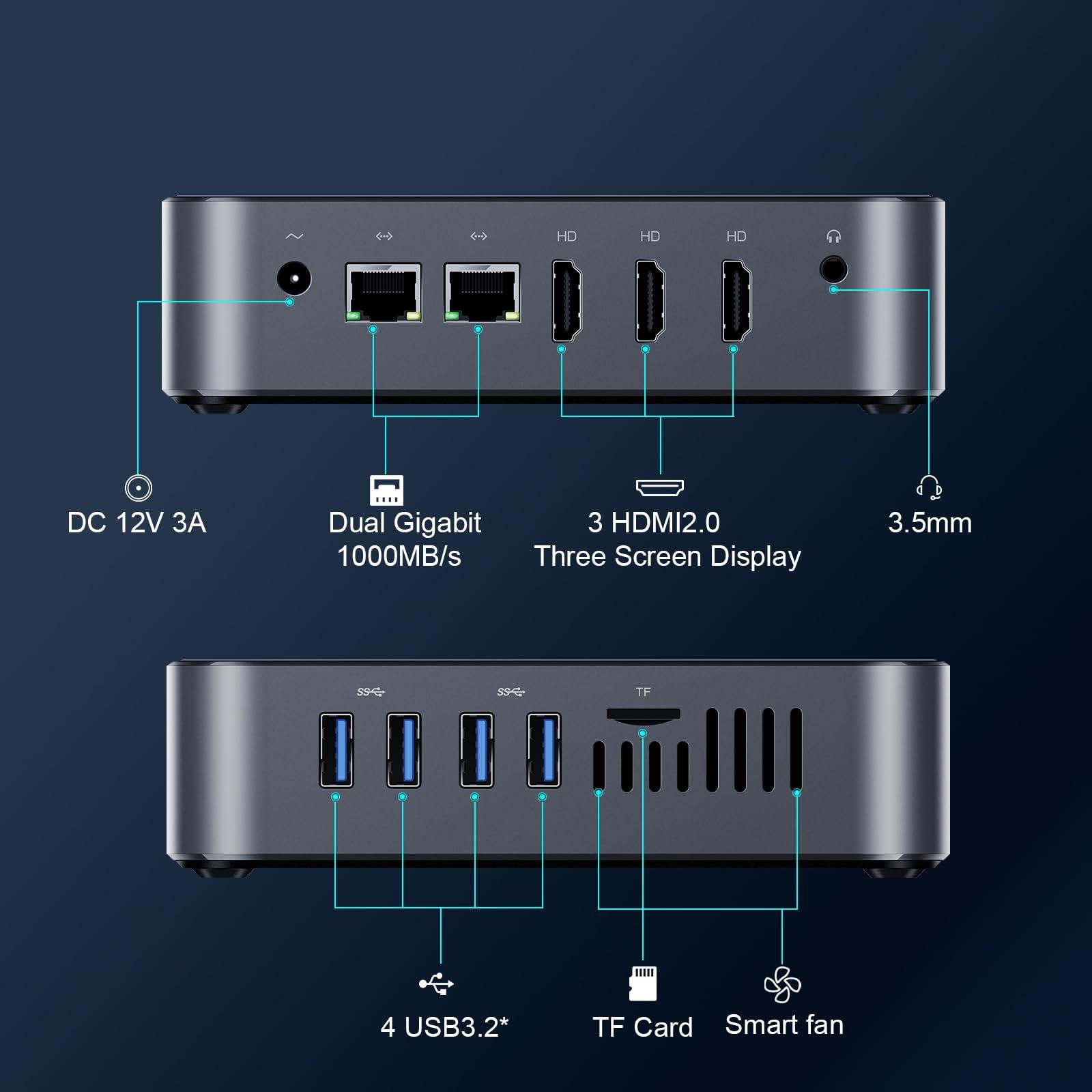 DreamQuest Mini Pc Windows 11 Pro Preloaded, Intel 12th N95 (up to 3.4GHz) Mini Desktop Computers with 16GB RAM 512GB M.2 SSD, Support 4k@60Hz,WiFi 5, Bluetooth4.2, USB3.2 * 4, Dual LAN, HDMI*3 - Image 3
