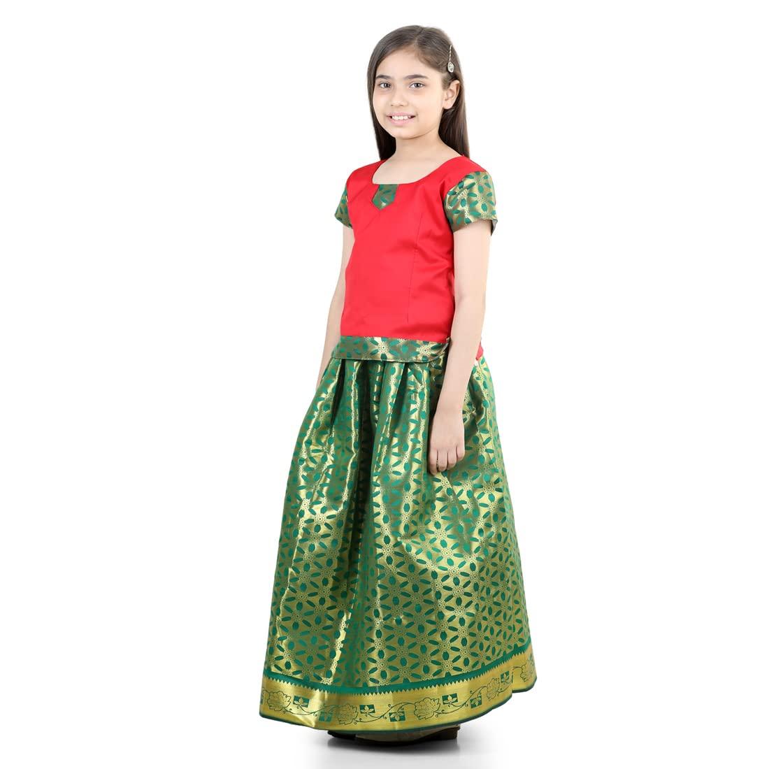 BownBee Kids Half Sleeve South Indian Traditional Pavda Pattu Lehenga Choli Pooja Special Baby Girls Ethnic Party Wear - Image 2