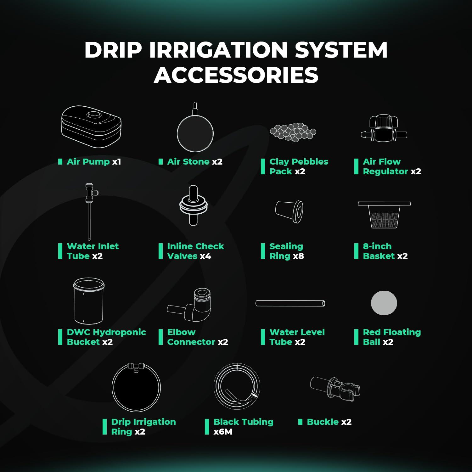 Mars Hydro DWC Hydroponics Grow System 5 Gallon Deep Water Culture with 8W Air Pump, Multi-Purpose Air Hose, Air Stone, 2 Buckets and Top Drip Kit - Image 6