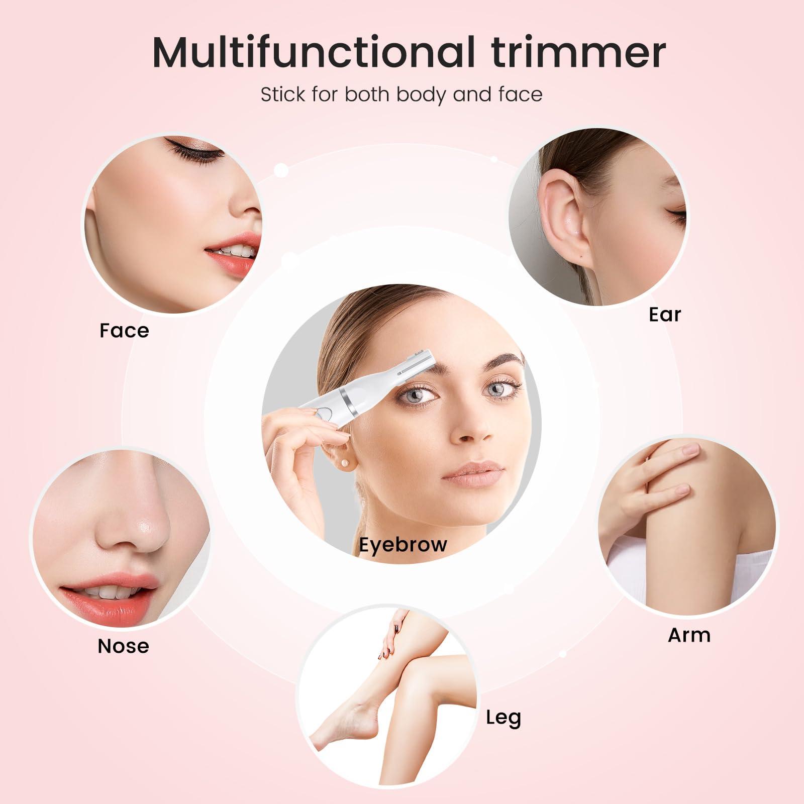 Yinowt Nose Hair Trimmer for Women - 2 in 1 Professional Painless Eyebrow and Facial Hair Trimmer for Men and Women, USB Rechargeable Trimmer Double Edged Blades Easy to Clean, White - Image 3