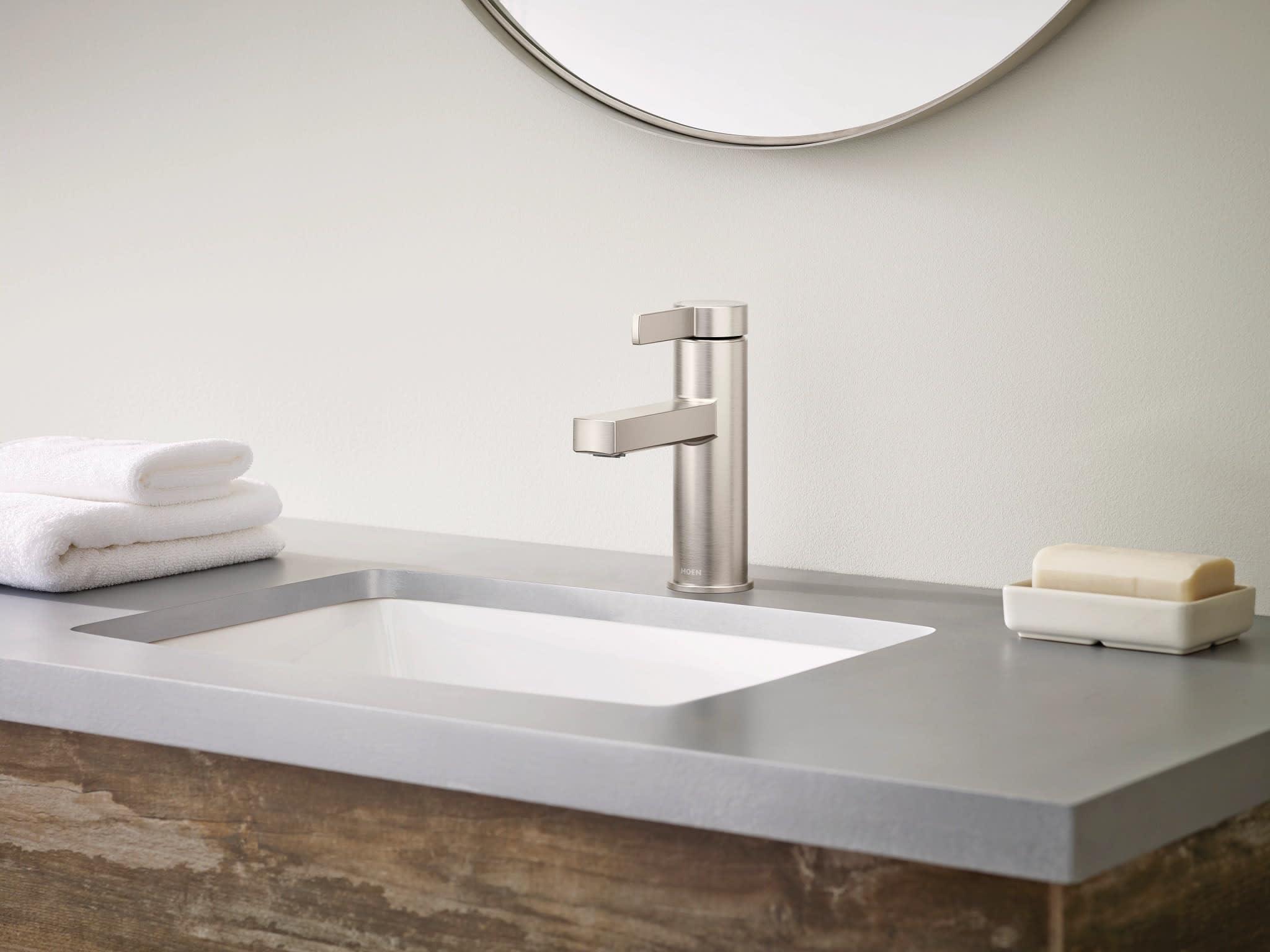 Moen Beric Spot Resist Nickel Modern One-Handle Single Hole Bathroom Faucet with Drain Assembly and Optional Deckplate for Your Bath Sink, 84774SRN - Image 9