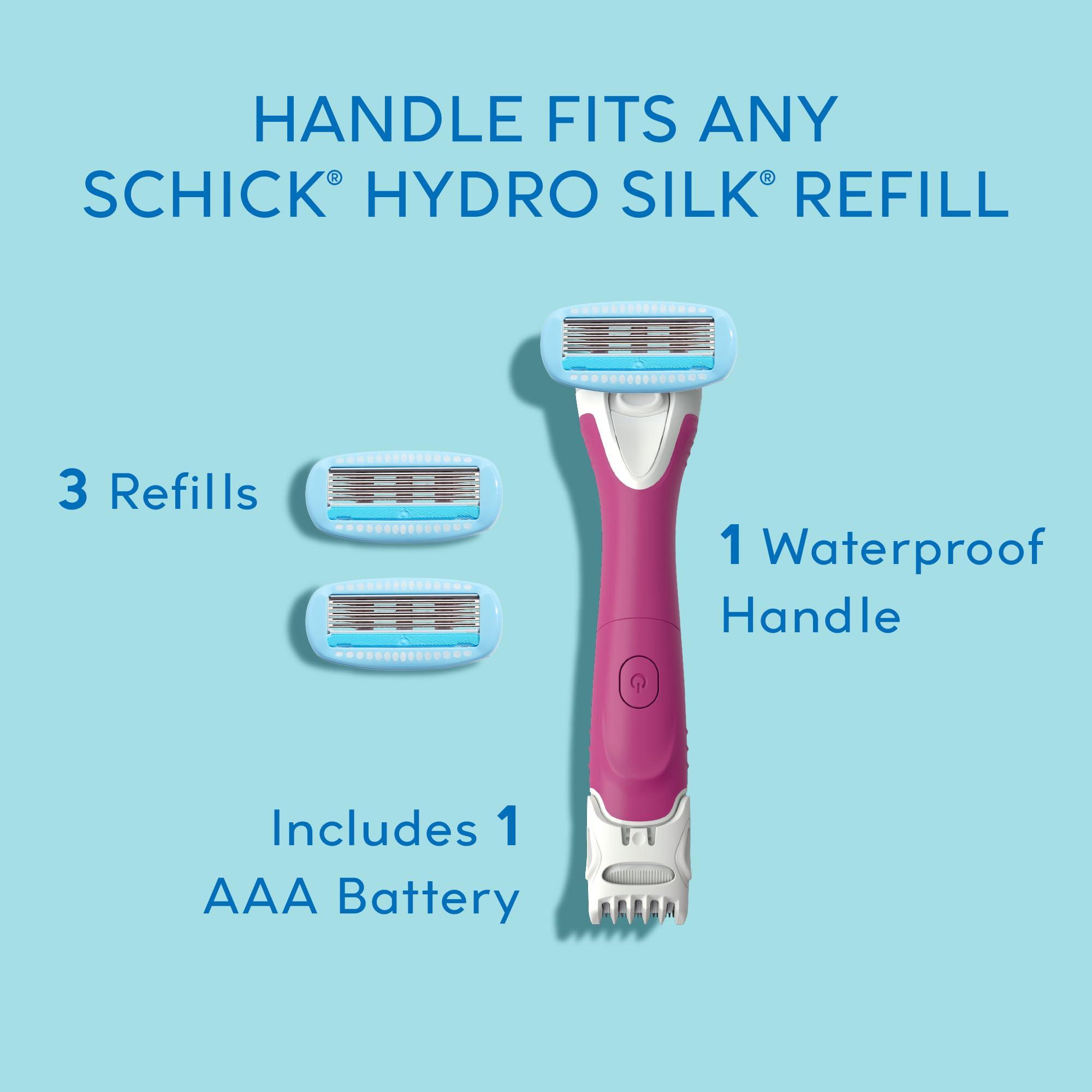 Schick Hydro Silk TrimStyle Razor with Bikini Trimmer for Women | 2-in-1 Bikini Razor for Women and Womens Trimmer for Pubic Hair, Includes 1 Waterproof Handle, 3 Refills & 1 AAA Battery - Image 7