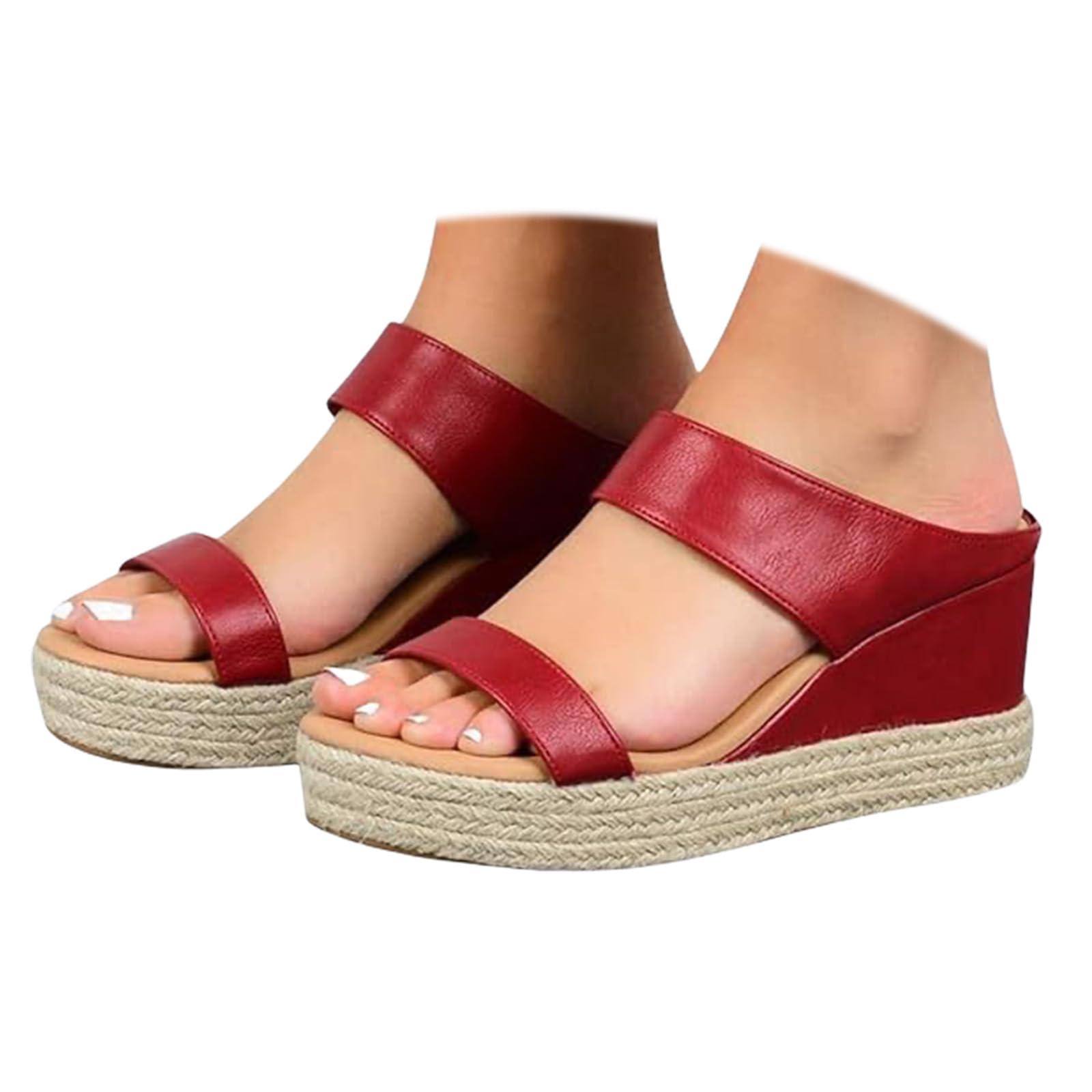 2025 Platform Sandals Women Fashion Wedges Sandals Casual Comfortable Mid Heels Open Toe Espadrilles Sandals Slip on Shoes Dressy Summer Flat