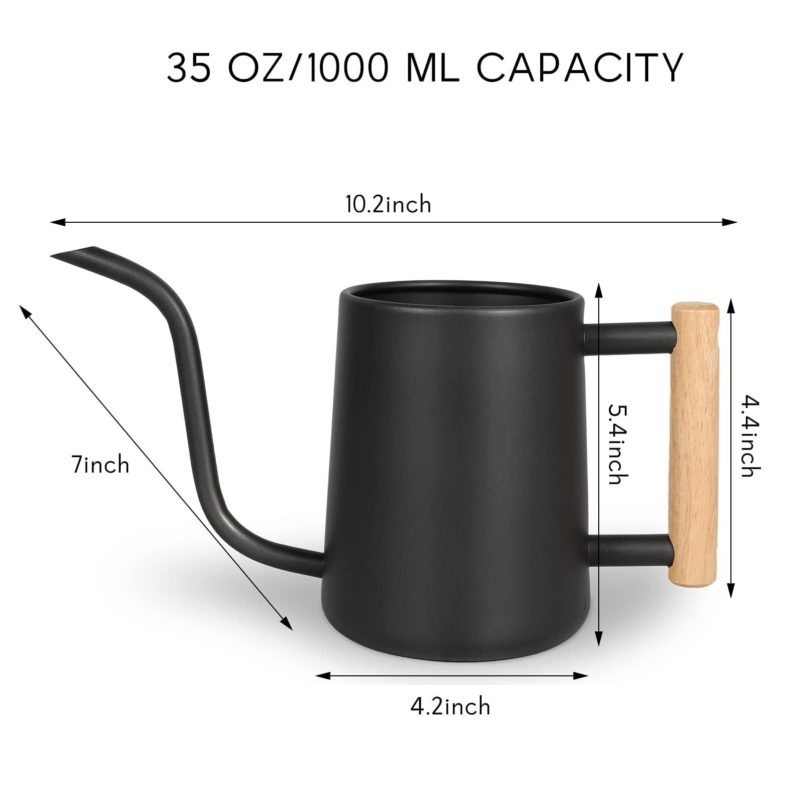 Watering Can for Indoor Plants, 35 oz/1000 ml Metal Stainless Steel Pot with Long Spout for House Plants Bonsai Outdoor Garden Flower Decorative (Black) - Image 3