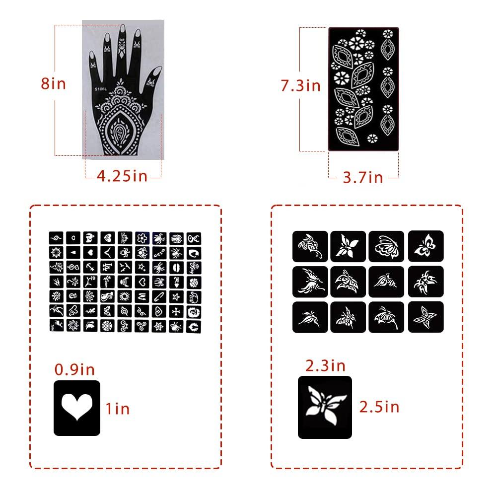 Koogel Henna Tattoo Stencil Kit 18 Sheets 97 PCS, Glitter Airbrush Flower Stencils for Body Art, Face Painting, Mehndi Designs, Women & Girls, Arabian Realistic Temporary Tattoos - Image 4