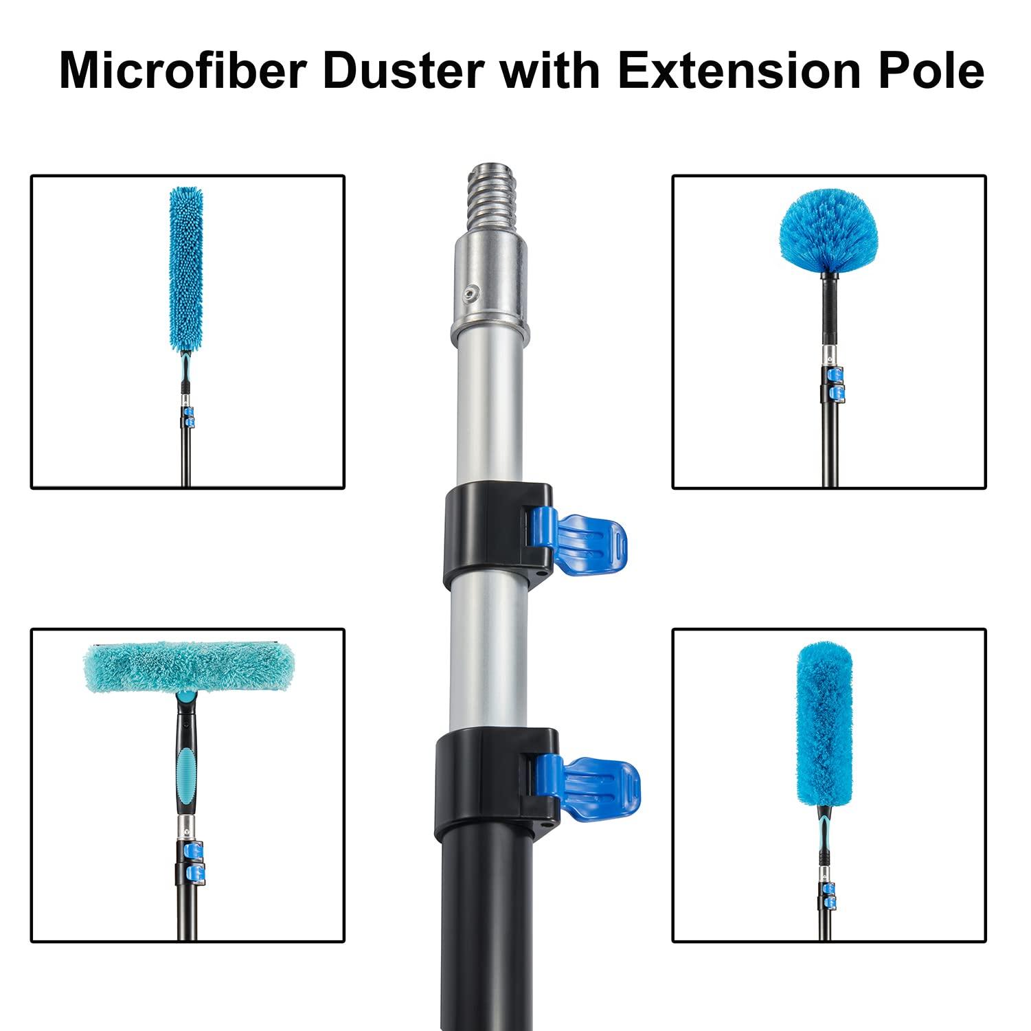 Hicavar 20 Foot High Ceiling Fan Duster with 5-12 Foot Extension Pole, Extendable Reusable Cobweb, Feather, Window Cleaning Squeegee Kit Blue - Image 5