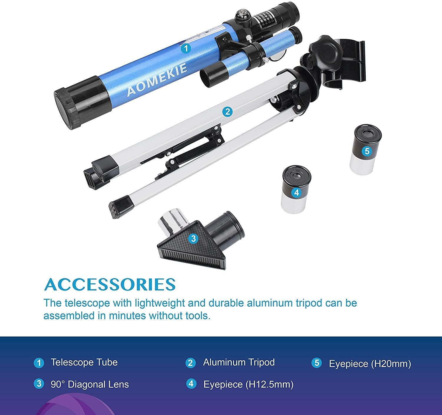AOMEKIE Telescopes for Kids 40/400 with Tabletop Tripod 2 Eyepieces Portable Telescopes for Astronomy Beginners with Finderscope and Compass for Kids Over 8 Years Old,Space Toys, Gifts - Image 9