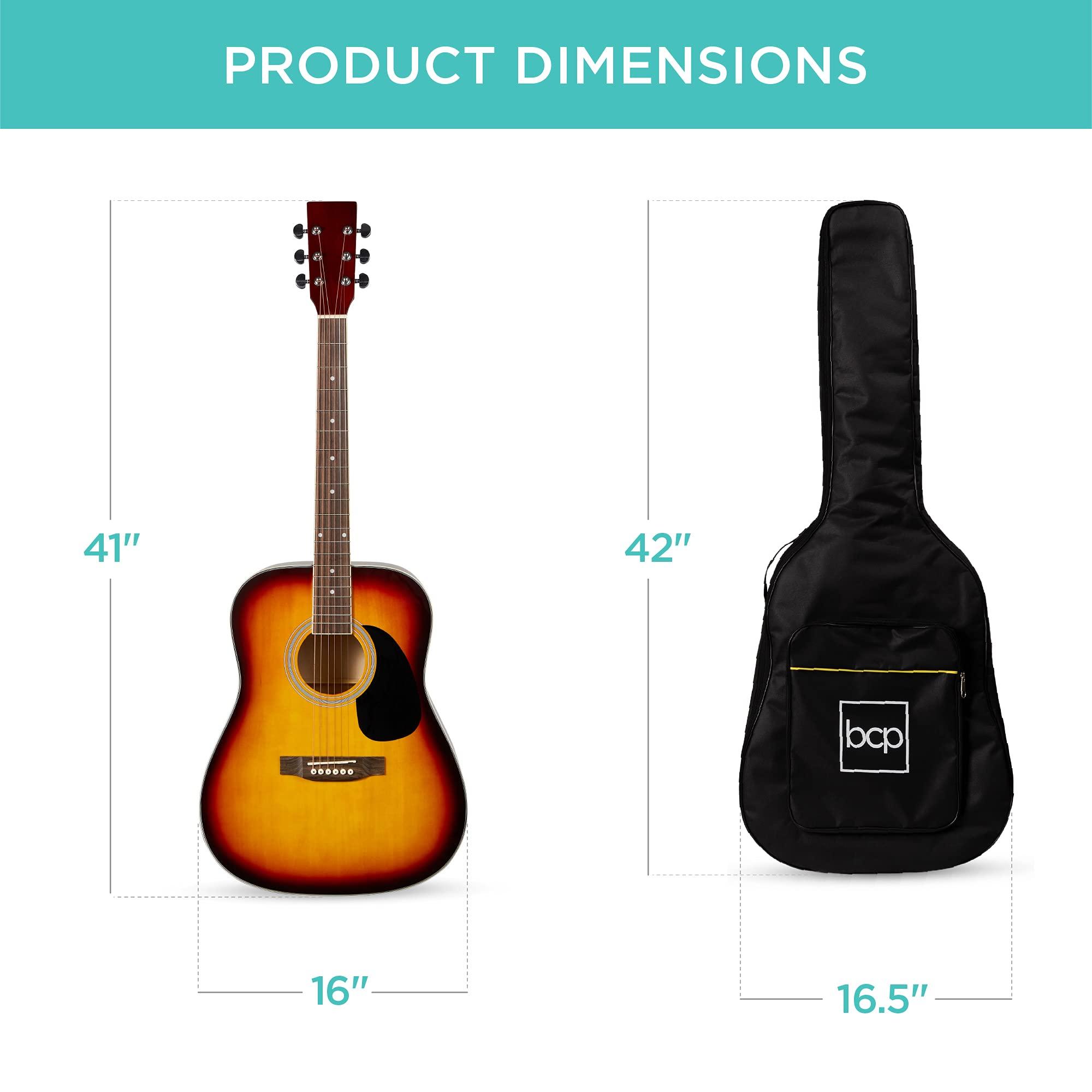Best Choice Products 41in Full Size Beginner All Wood Acoustic Guitar Starter Set w/Gig Bag, Strap, Capo, Strings, Picks - Sunburst - Image 8