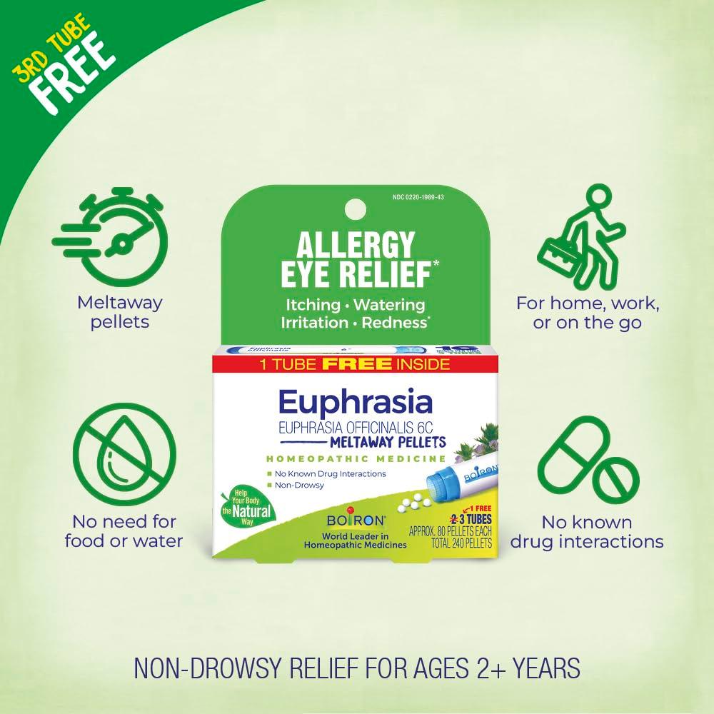 Boiron Euphrasia Officinalis 6C Homeopathic Medicine for Allergy Eye Relief, Itching, Watering, Irritation, or Redness - 3 Count (240 Pellets) - Image 3