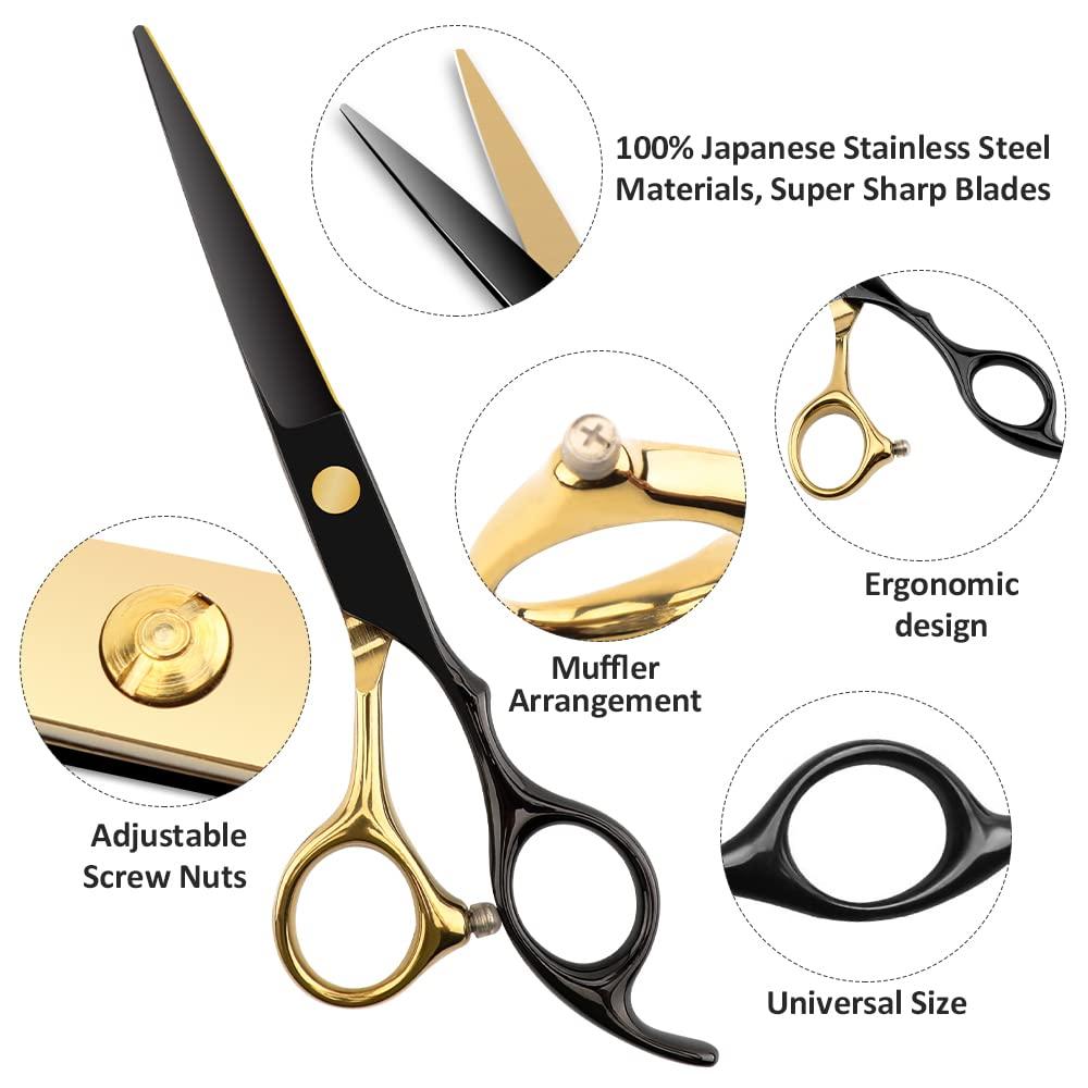 Professional Black Gold Hairdressing Teeth Scissors Stainless Steel Barber Hair Cutting Sets Salon Multifunctional Thinning Straight Shears Tools for Mother Father's Gift - Image 4
