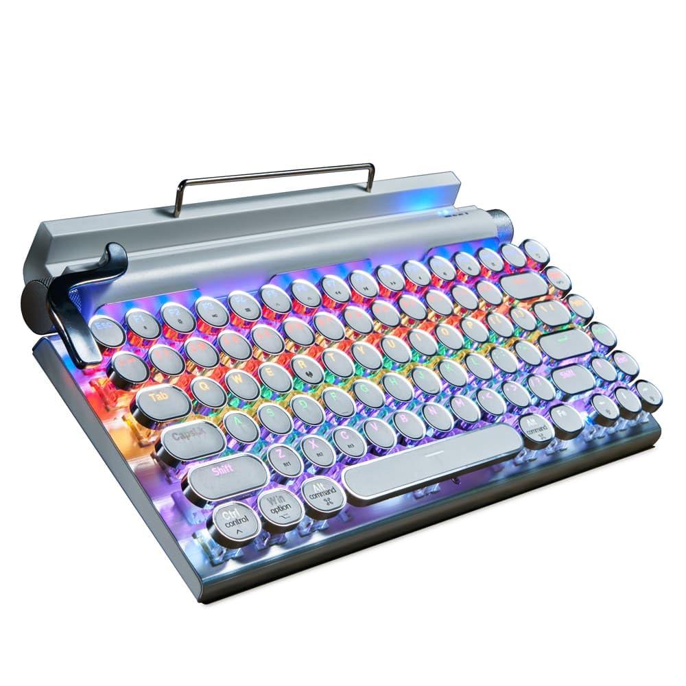 7KEYS Typewriter Keyboard Wireless Retro Style, Vintage Classical Mechanical Keyboard with Bluetooth for IPAD PC/Laptop Mac/Phone
