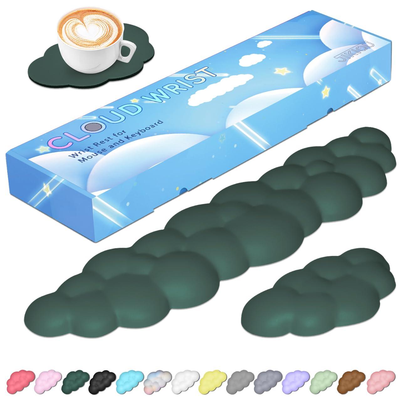 JIKIOU Upgrade Leather Cloud Keyboard Wrist Rest, Cloud Wrist Rest with Non-Slip PU Base, Comfortable Memory Foam Wrist Rest for Computer Laptop Mac Gaming Office and Pain Relief Christmas Wish Gift