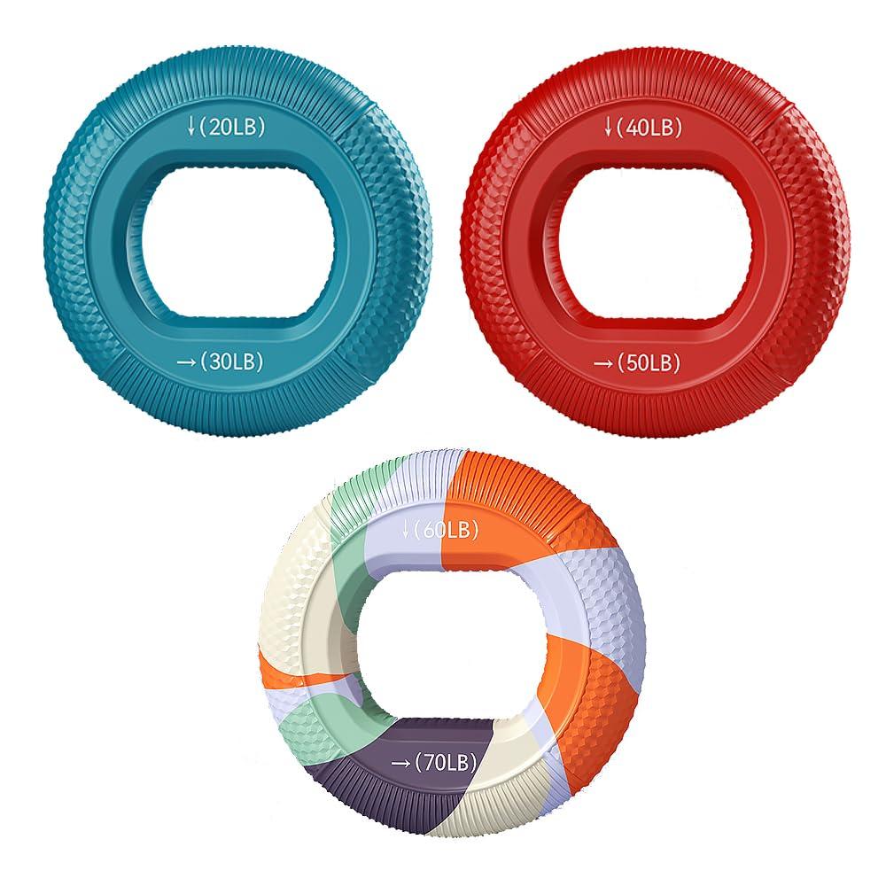 Hand Strengthener Grip 3 in 1 Rubber Circle Finger Wrist Exercise Squeezer 20 30 40 50 60 70 Pounds