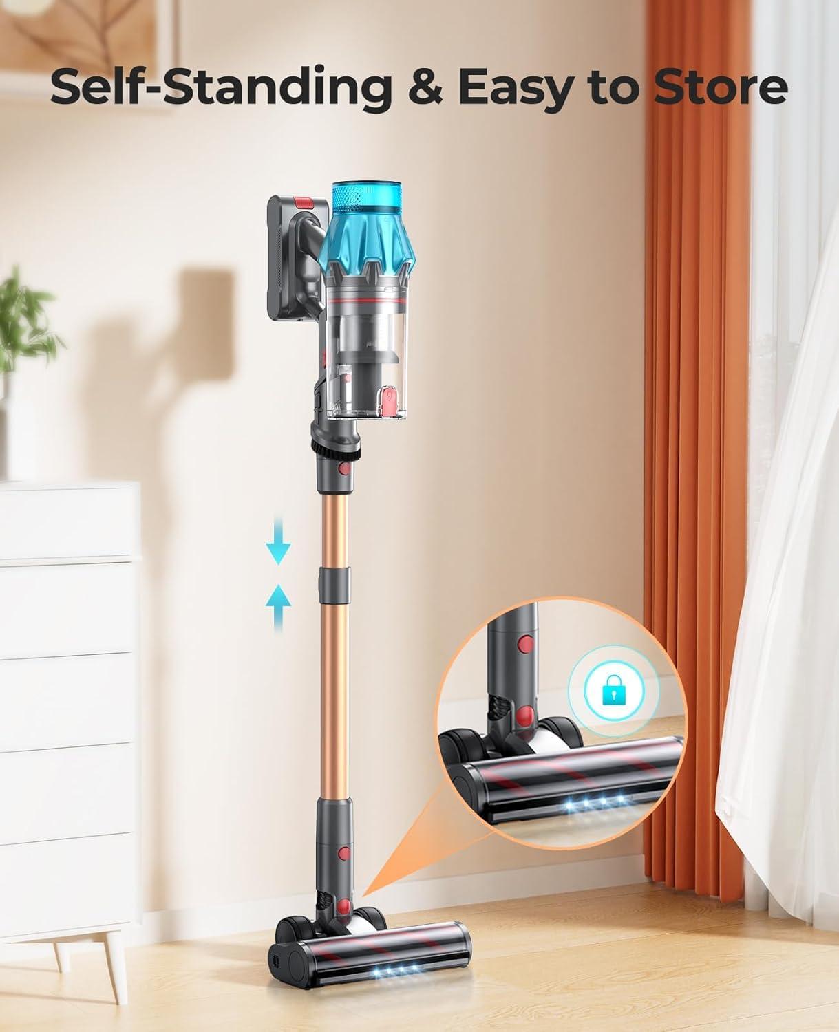 Cordless Vacuum Cleaner 550W/45Kpa, Stick Vacuum Cleaners 60 Mins Max Runtime with Charging Dock, Self-Standing Handheld Vacuum with Touch Display, 6-in-1 Vacuum Cleaner for Carpet/Hard Floor/Pet Hair - Image 6