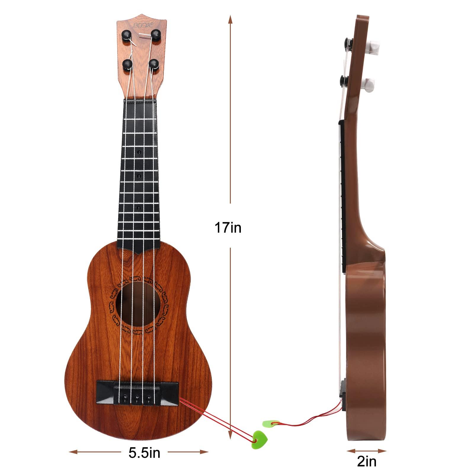 Raimy 17in Kids Ukulele Guitar - 4 Strings Mini Guitar Children Musical Instruments Educational Toys with Picks for Toddler Kids Boys Girls Beginner (Mahogany) - Image 3