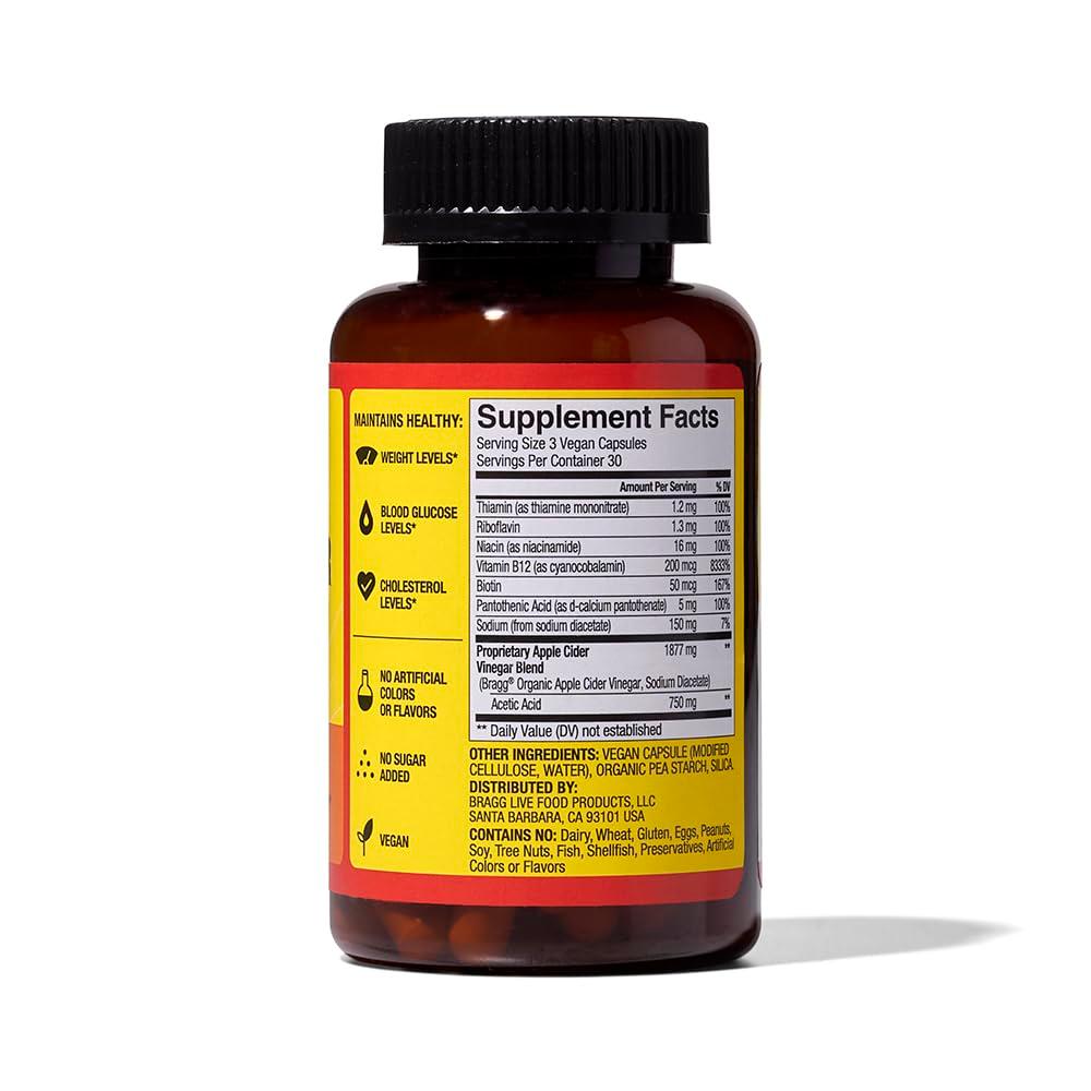 Bragg Energy Apple Cider Vinegar Capsules with B-12 Vitamins - 90 Capsules - Weight Management - Non-GMO, Vegan, Gluten Free, No Sugar - Helps Generate Energy at Cellular Level for Men and Women - Image 8