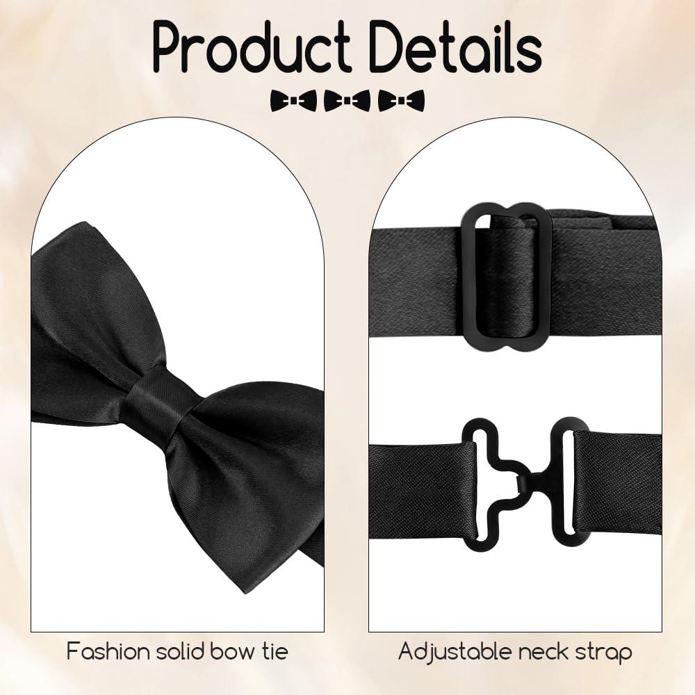 Bluckincle Bow Ties for Men,Mens Bow Tie,Black Ties for Men,Black Tie Adjustable Solid Color Pre-tied for Boy Party Wedding - Image 3