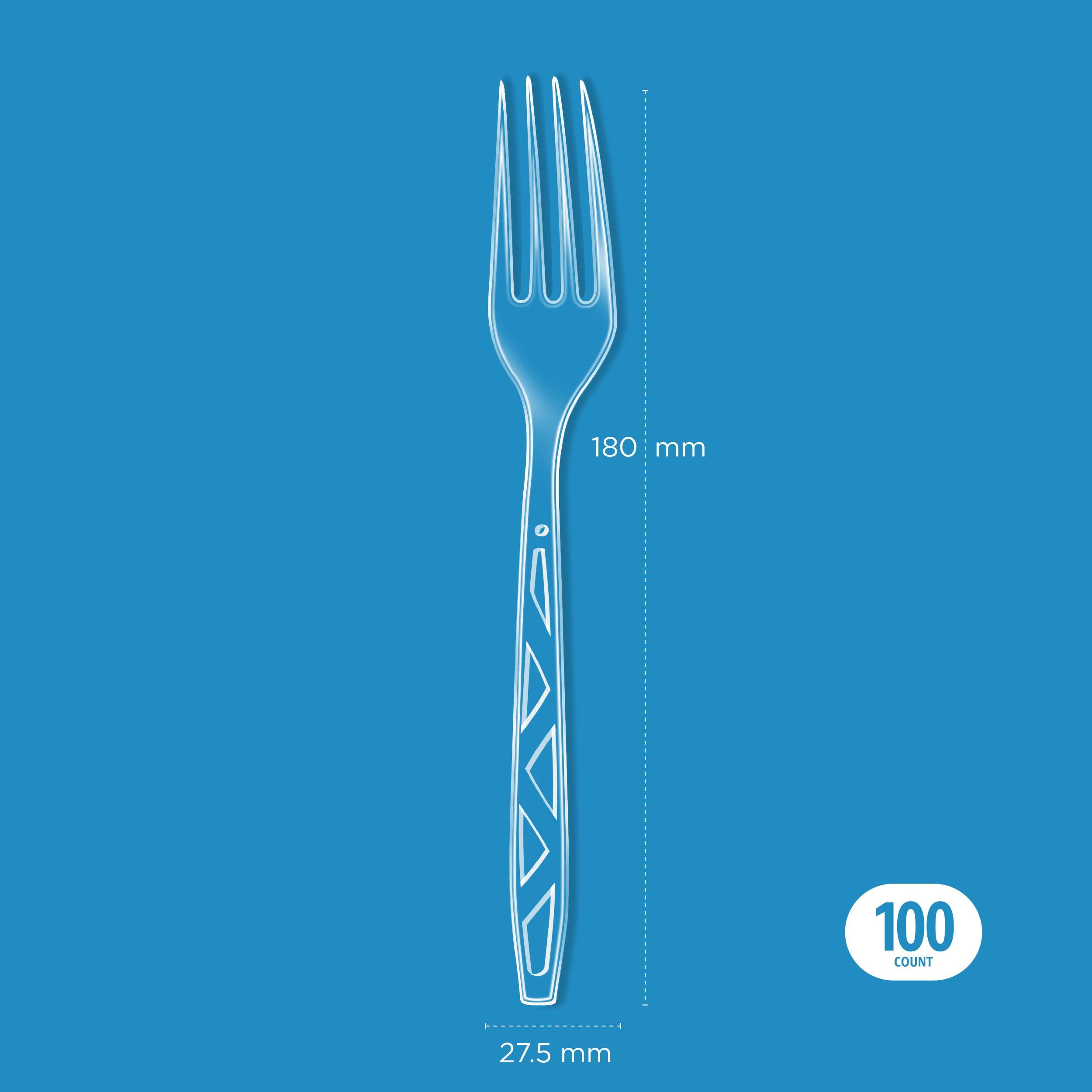 Amazon Basics Disposable Clear Plastic Forks, Premium Quality, 100 Count, Large Pack - Image 3