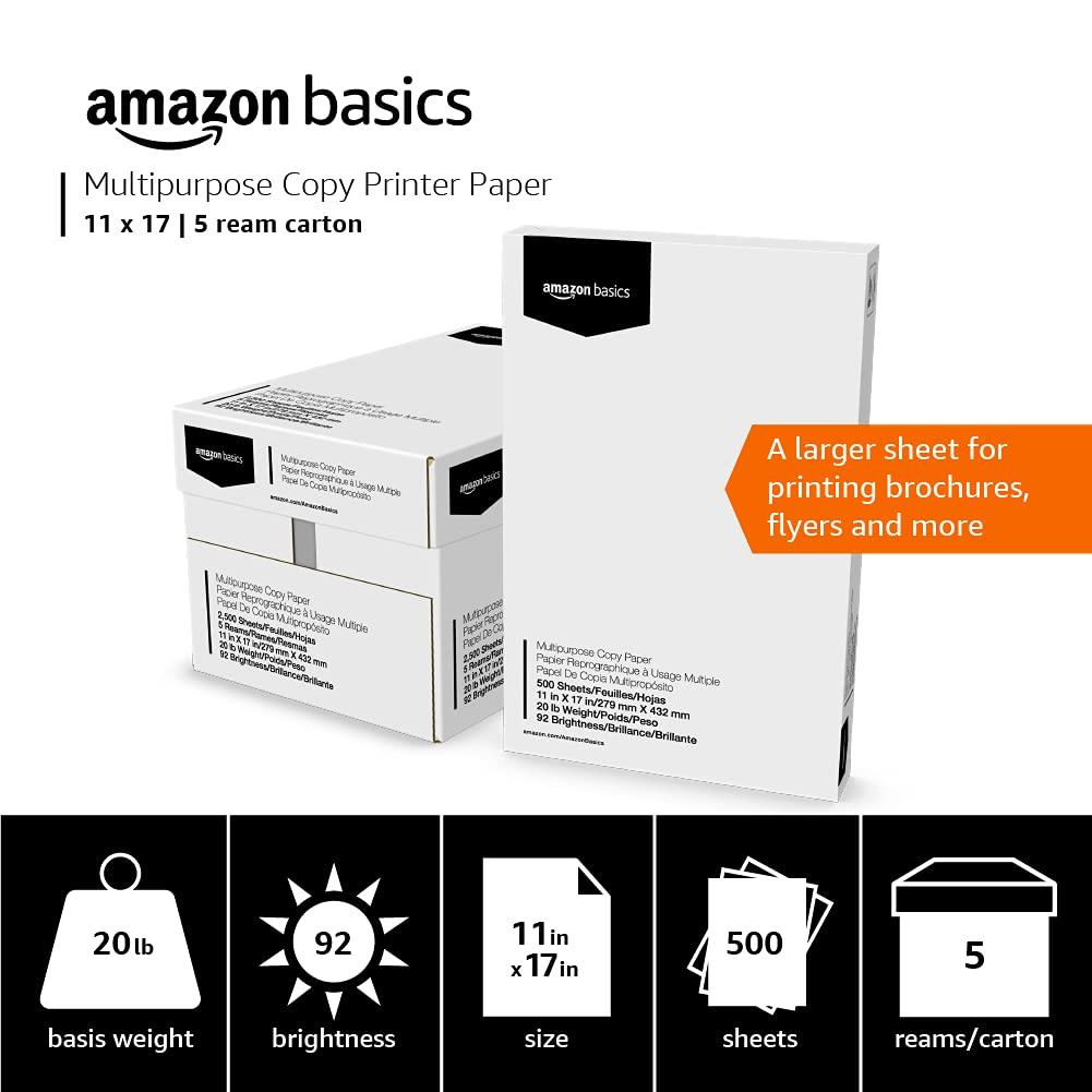 Amazon Basics 92 Bright Multipurpose Copy Paper, 11 x 17 Inches, Pack of 5, 2500 Count, White - Image 4
