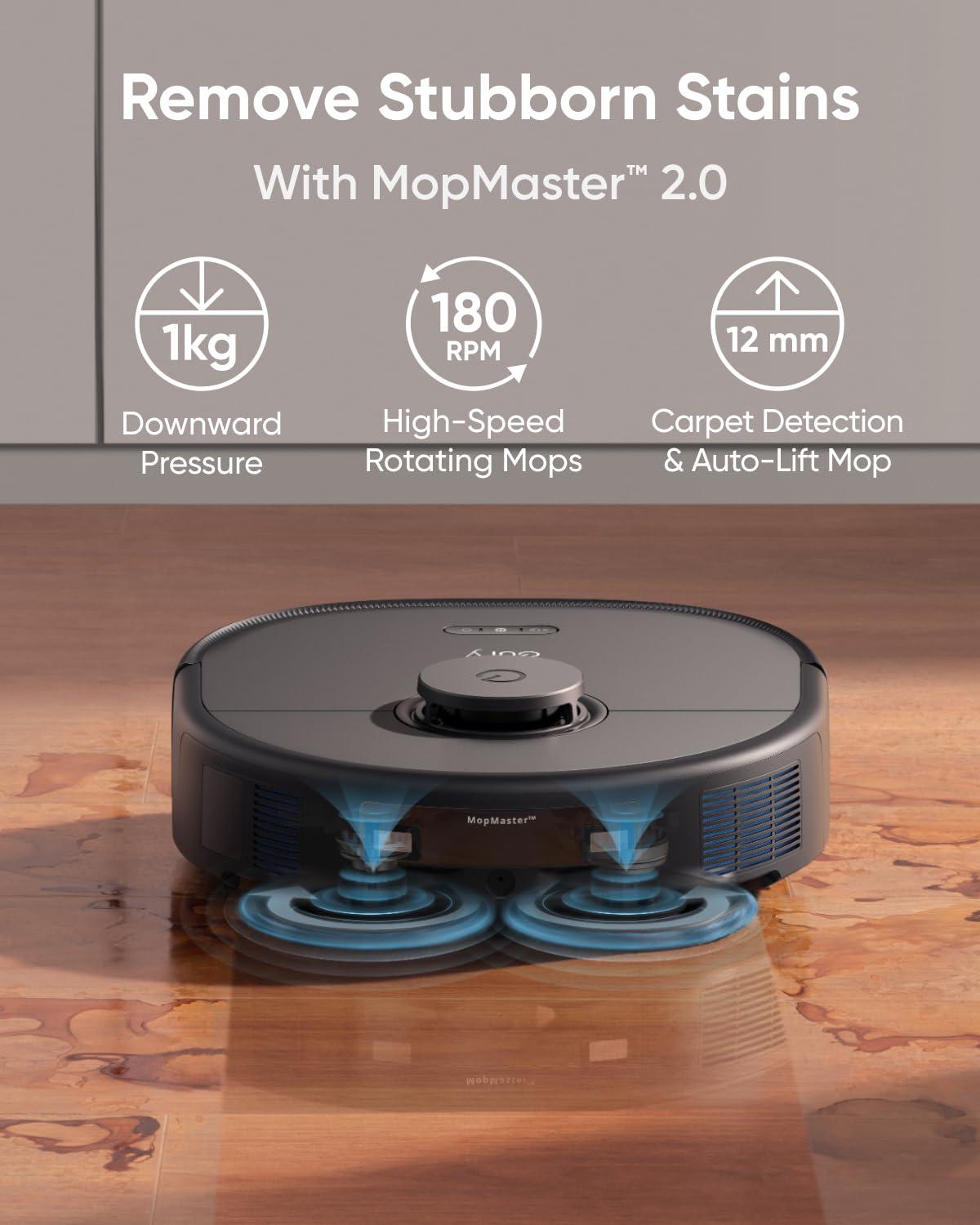 eufy X10 Pro Omni Robot Vacuum and Mop Combo, 8,000 Pa Suction, Dual Mops with 12 mm Auto-Lift and Carpet Detection, AI Obstacle Avoidance, Auto Mop Washing, Auto Drying, Self-Emptying, Self-Refilling - Image 4