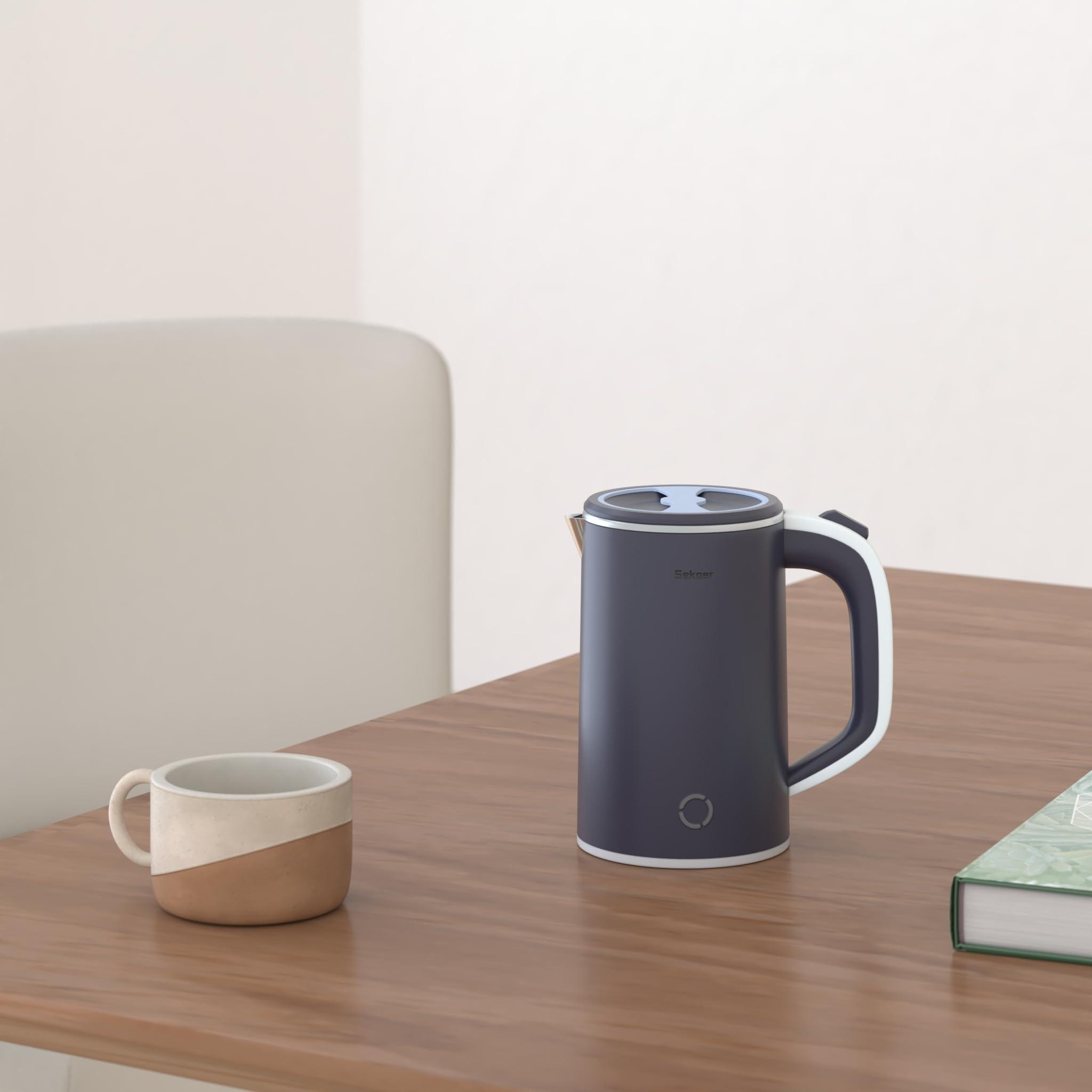 Sekaer Small Electric Tea Kettle Stainless Steel 0.8L Portable Travel Hot Water Boiler, Mini Electric Coffee Kettle with Auto Shut-Off & Boil Dry Protection, Cordless Base & LED Indicator - Image 2