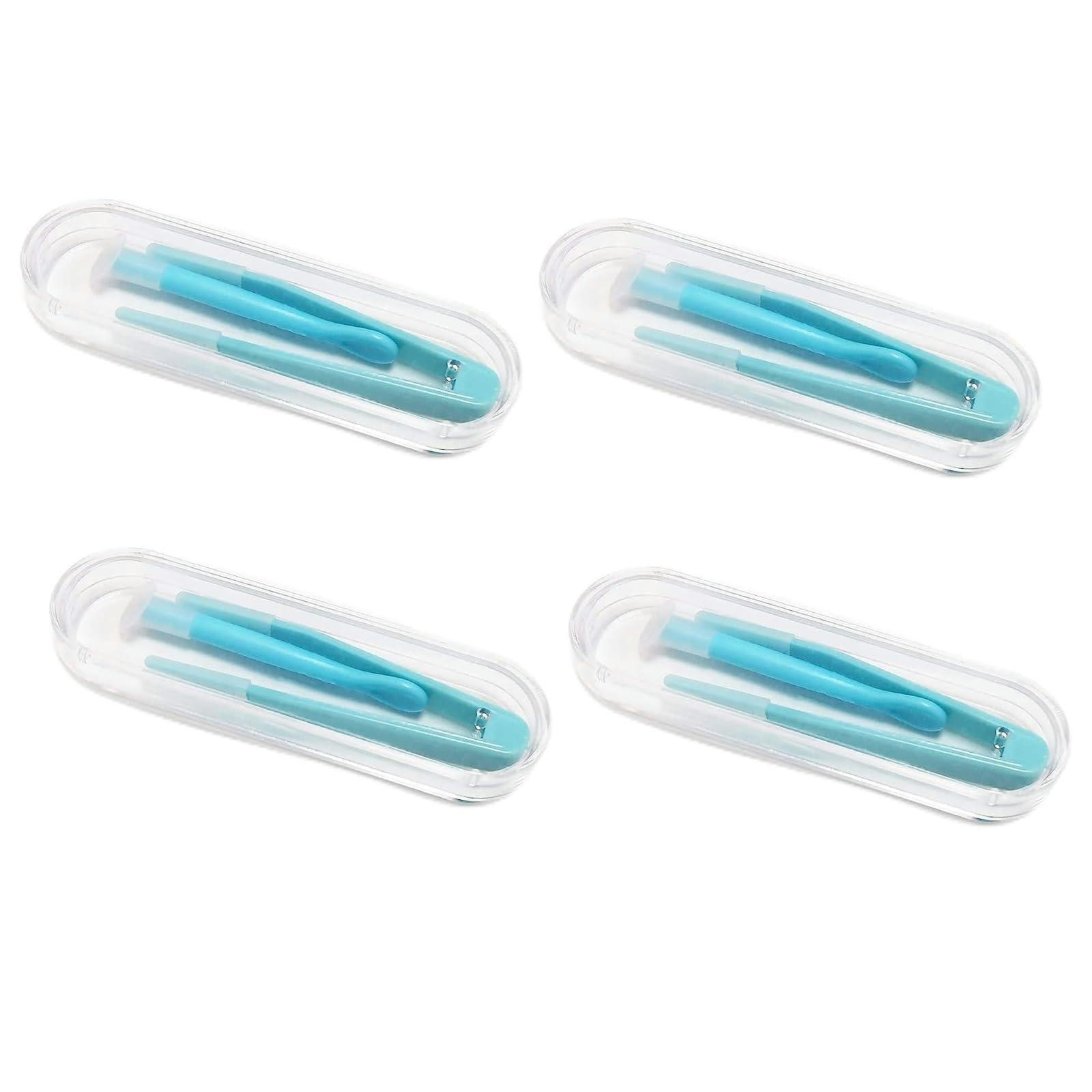 4Pcs Blue Contact Applicator,Contact Lens Remover Tool,Inserter/Remover+Tweezer with Soft Tip,for Contact Lens Cases Health and Household Contact Lens Care