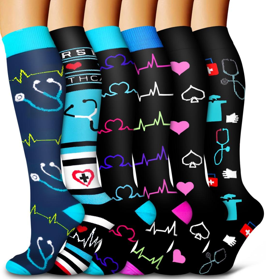 Bluemaple 6 Pack Copper Compression Socks for Women and Men Circulation-Best Support for Medical, Running,Nursing,Athletic