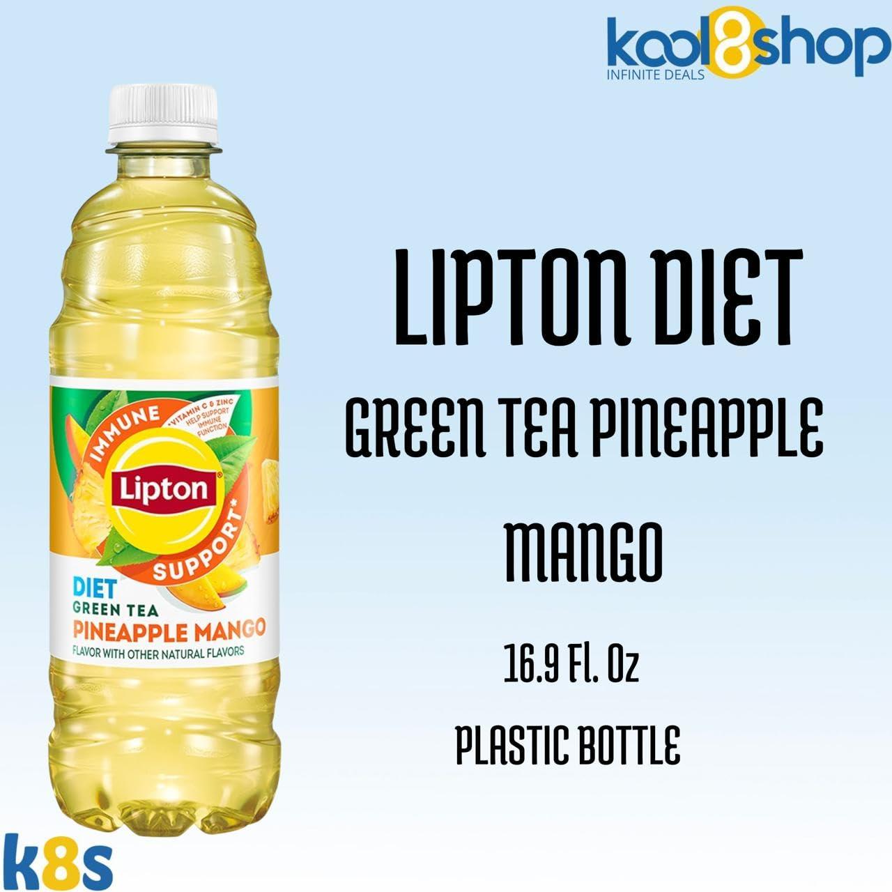 Lipton Diet Pineapple Mango Immune Support Green Tea 16.9 fl oz Plastic Bottle 16 Pack + 15 Sugarcane Disposable Straws by KOOL8SHOP Infinite Deals - Image 5